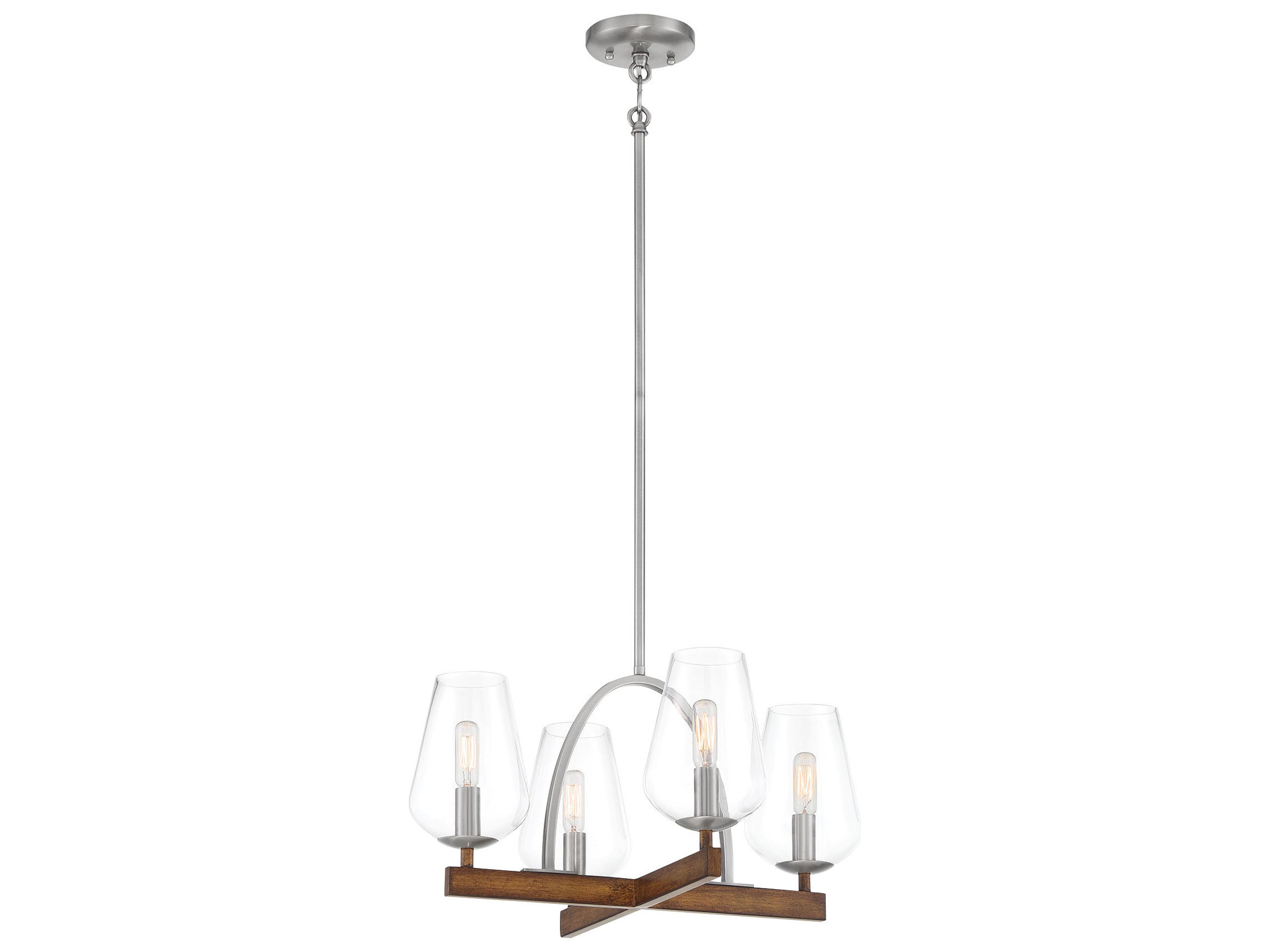Birnamwood 4-Light Koa Wood Pewter Glass Chandelier