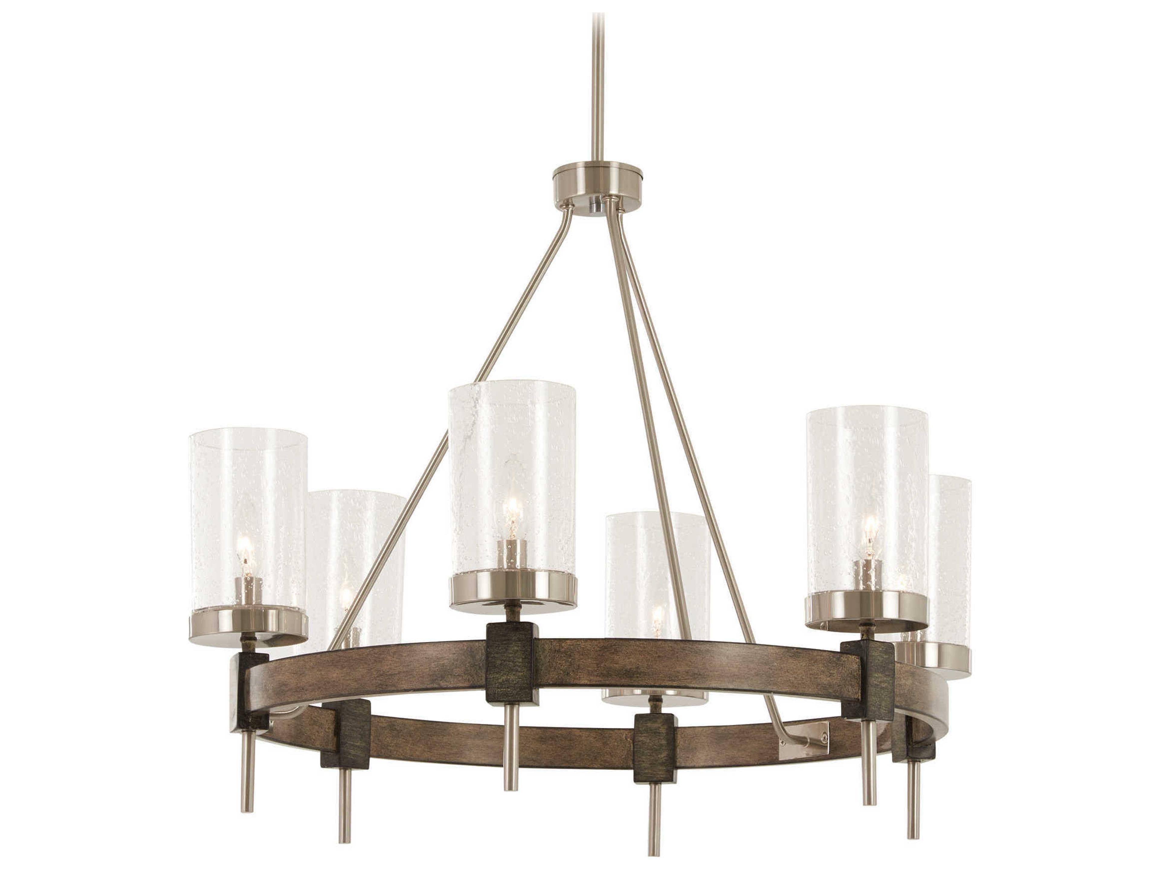 Bridlewood 6-Light Stone Grey Brushed Nickel Glass Cylinder Linear Chandelier