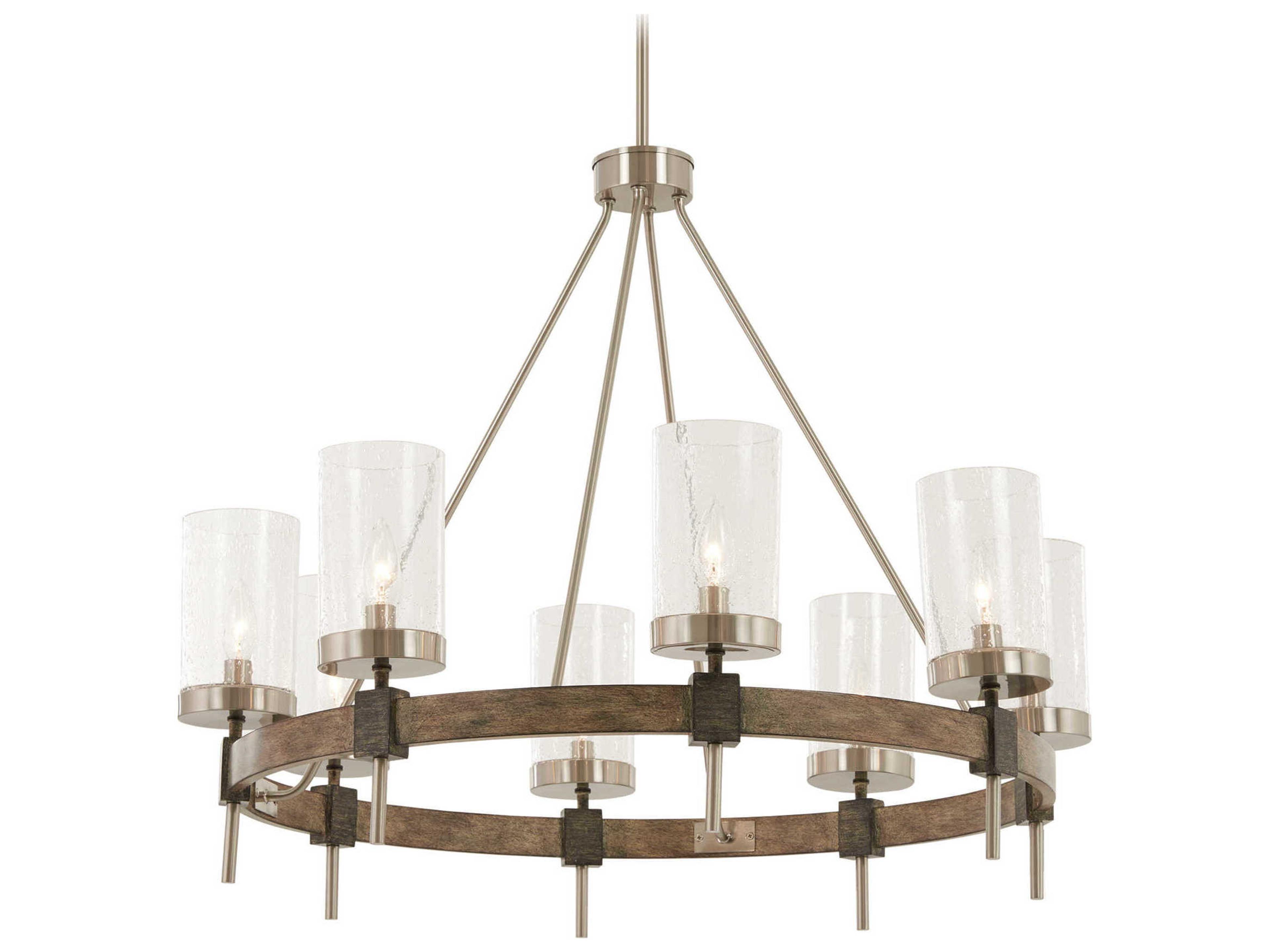Bridlewood 8-Light Stone Grey Brushed Nickel Glass Candelabra Cylinder Chandelier