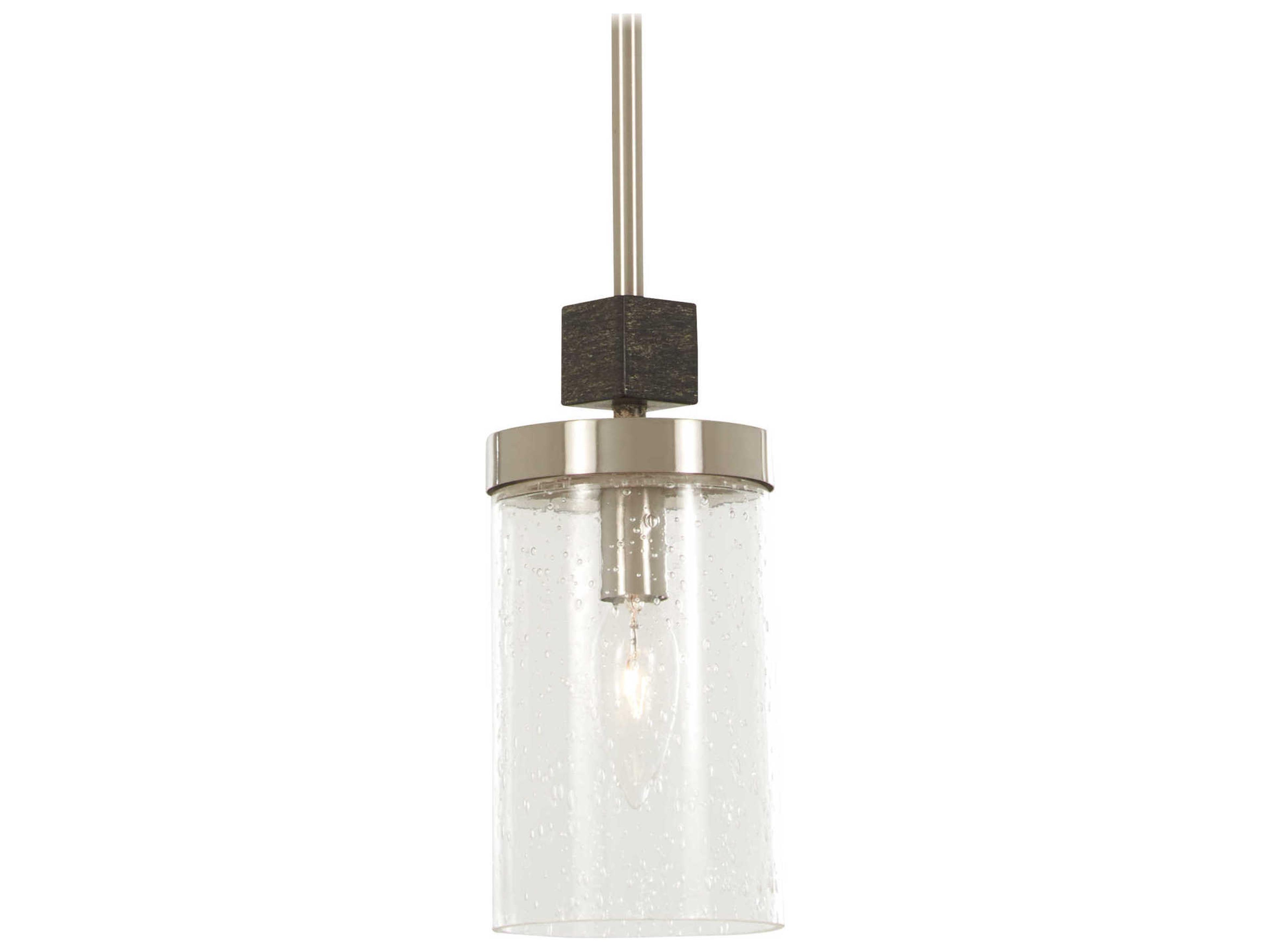 Bridlewood 1-Light Stone Grey Brushed Nickel Glass Cylinder Linear Pendant