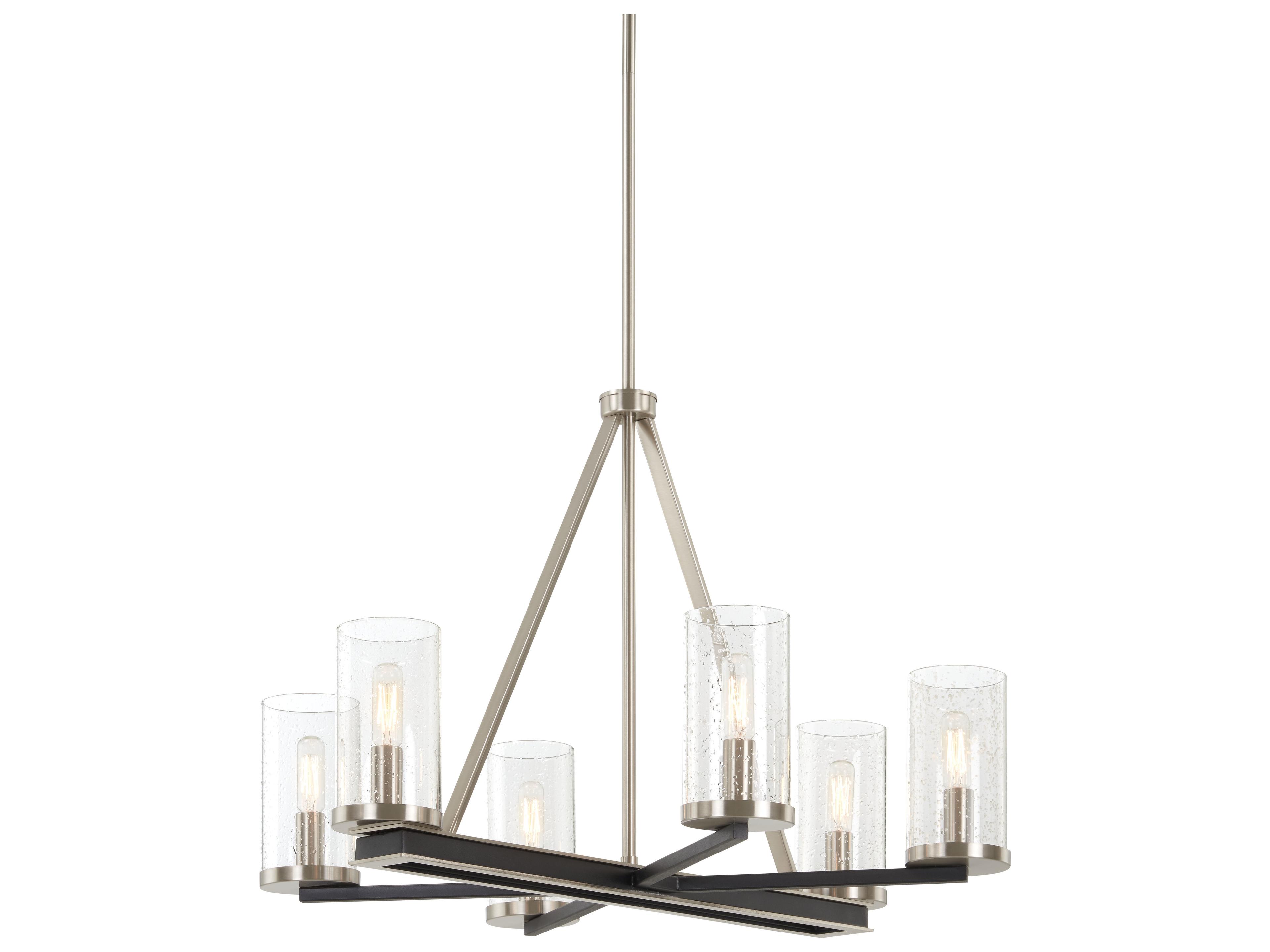 Coles Crossing 6-Light Coal Brushed Nickel Black Glass Cylinder Chandelier