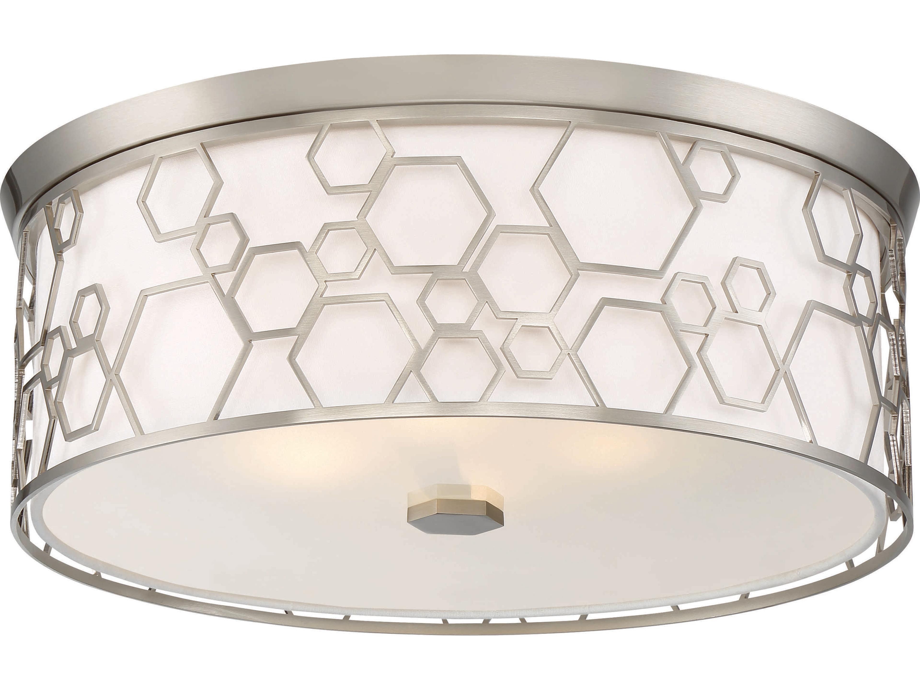 1-Light Brushed Nickel Glass LED Dome Drum Flush Mount