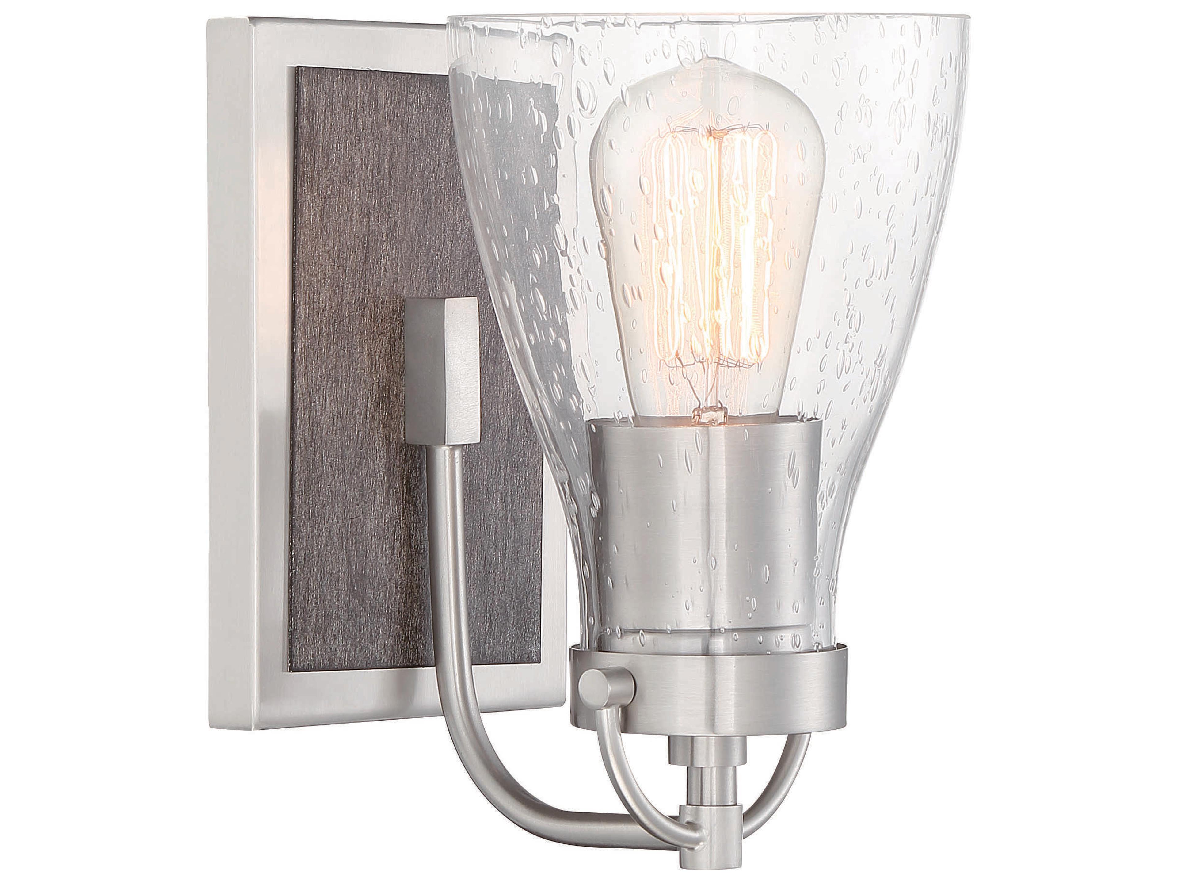Garrison 1-Light Brushed Nickel Shale Wood Brown Glass Wall Sconce
