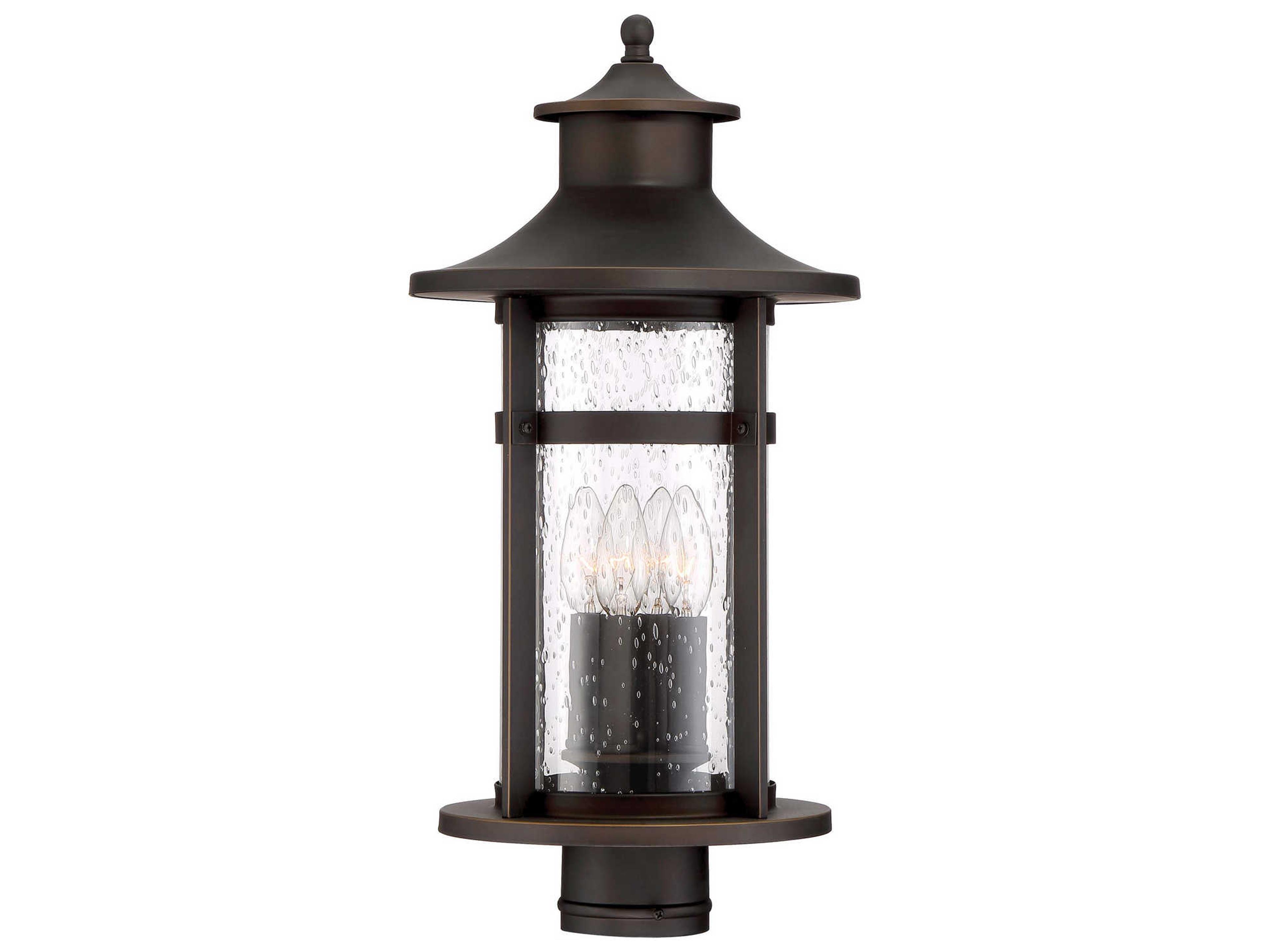 Highland Ridge Oil Rubbed Bronze with Gold Highlights Glass Outdoor Post Light