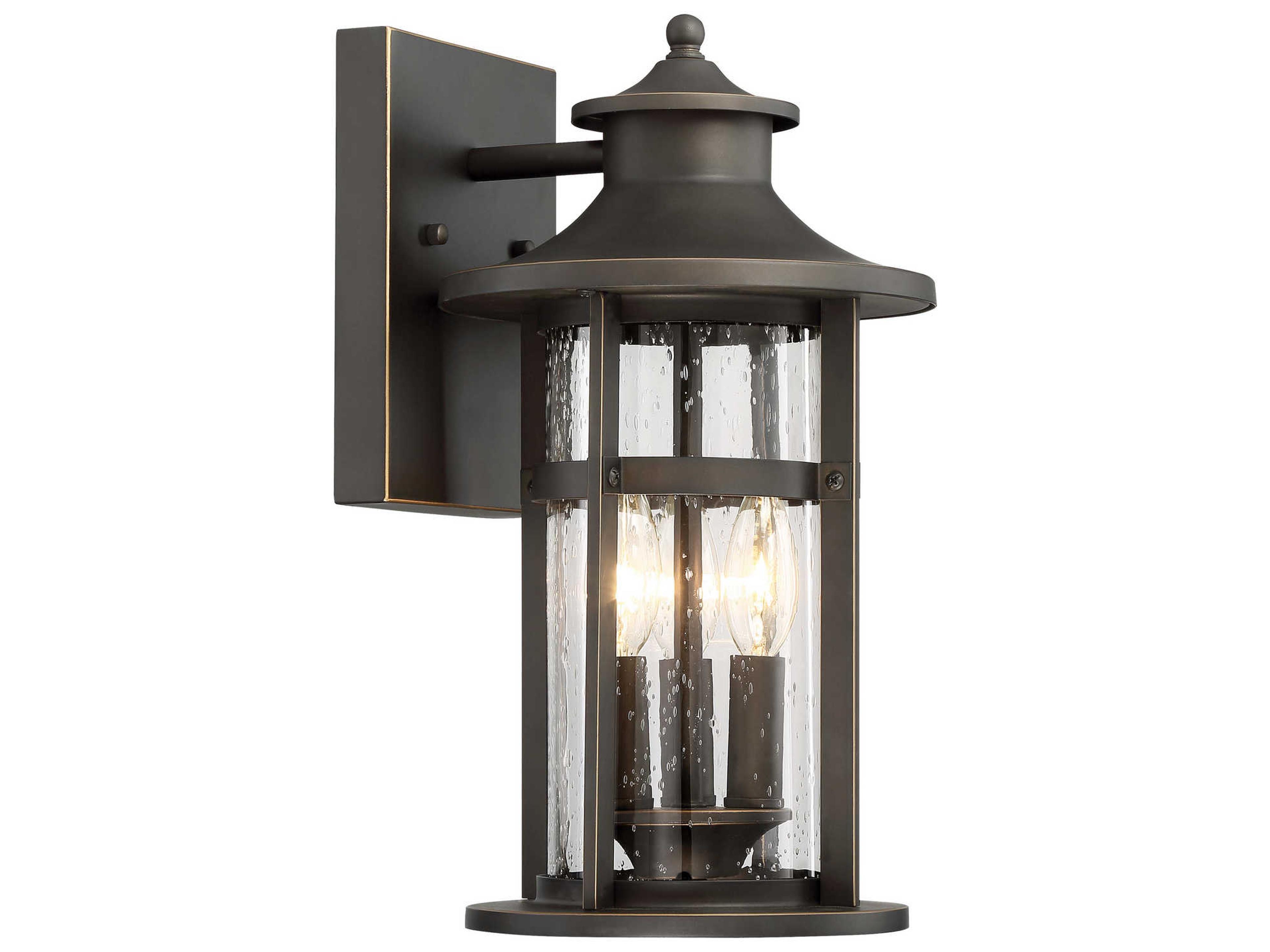 Highland Ridge Oil Rubbed Bronze with Gold Highlights Glass Outdoor Wall Light