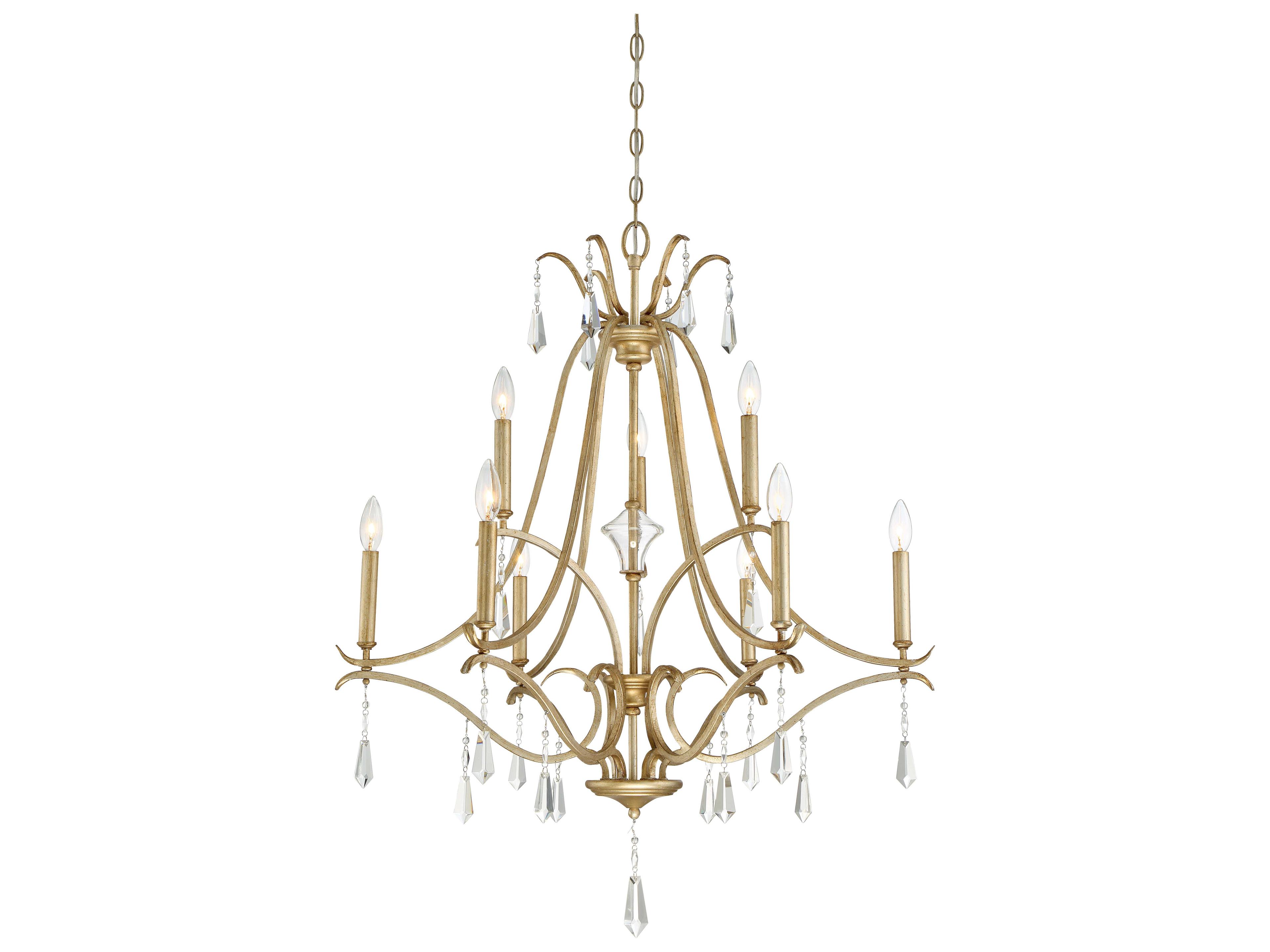 Laurel Estate 9-Light Brio Gold Crystal Glass Candelabra Chandelier
