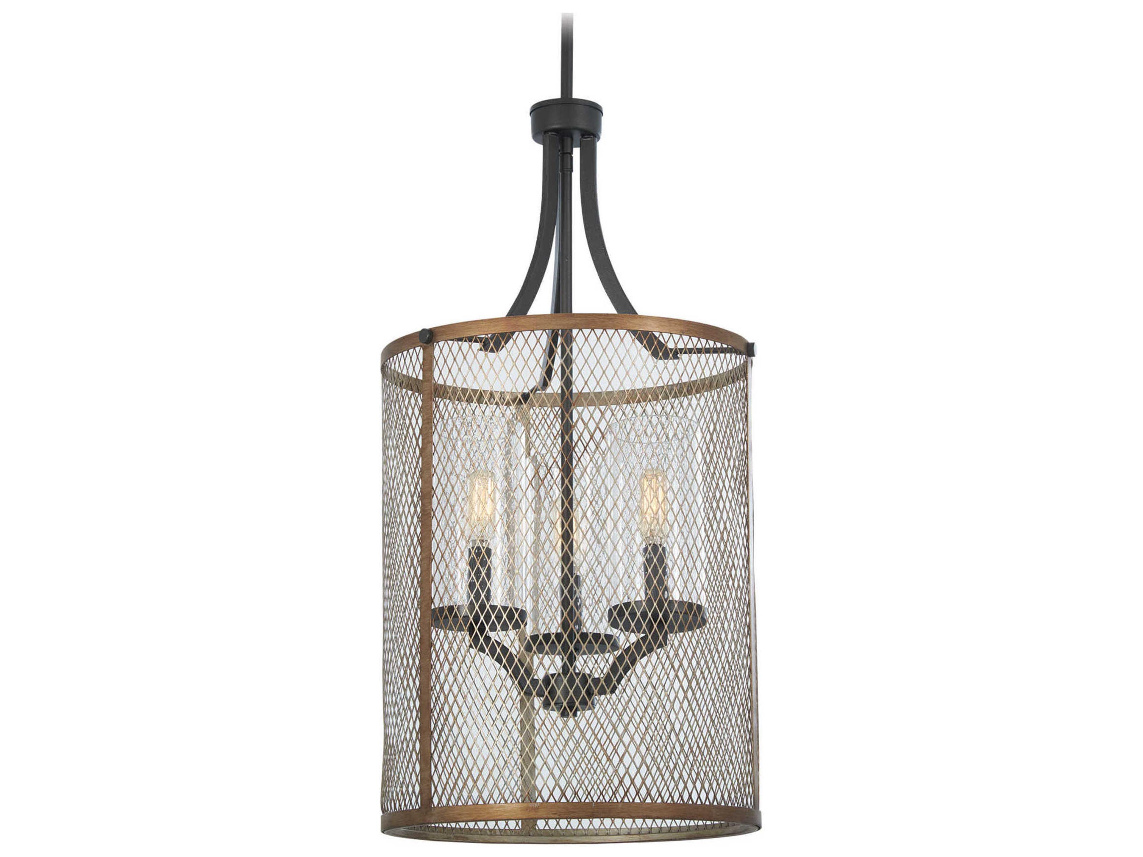 Marsden Commons 3-Light Smoked Iron Aged Gold Black Glass Candelabra Cylinder Drum Chandelier