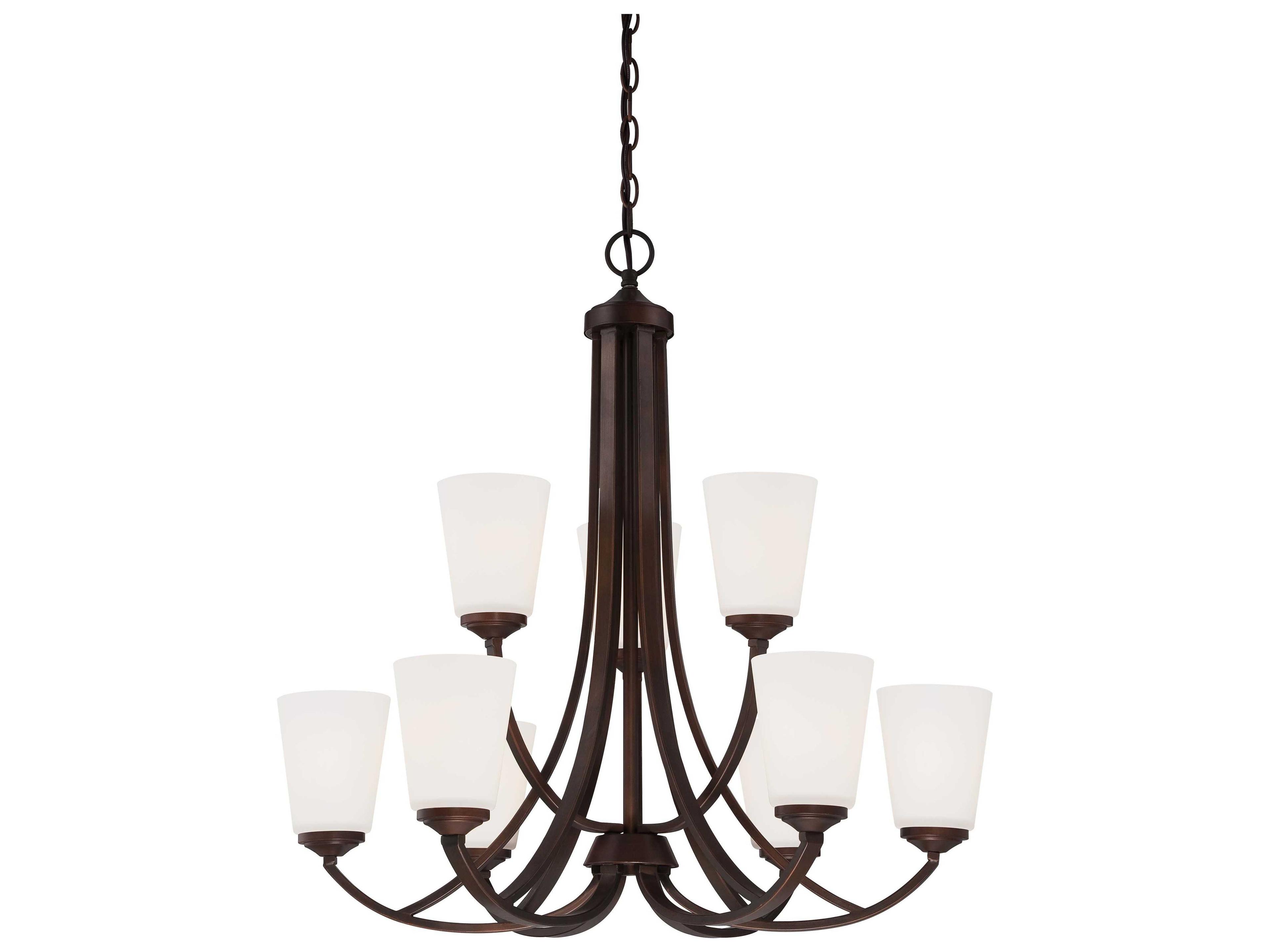 Overland Park 9-Light Vintage Bronze Glass Bell Tiered Chandelier