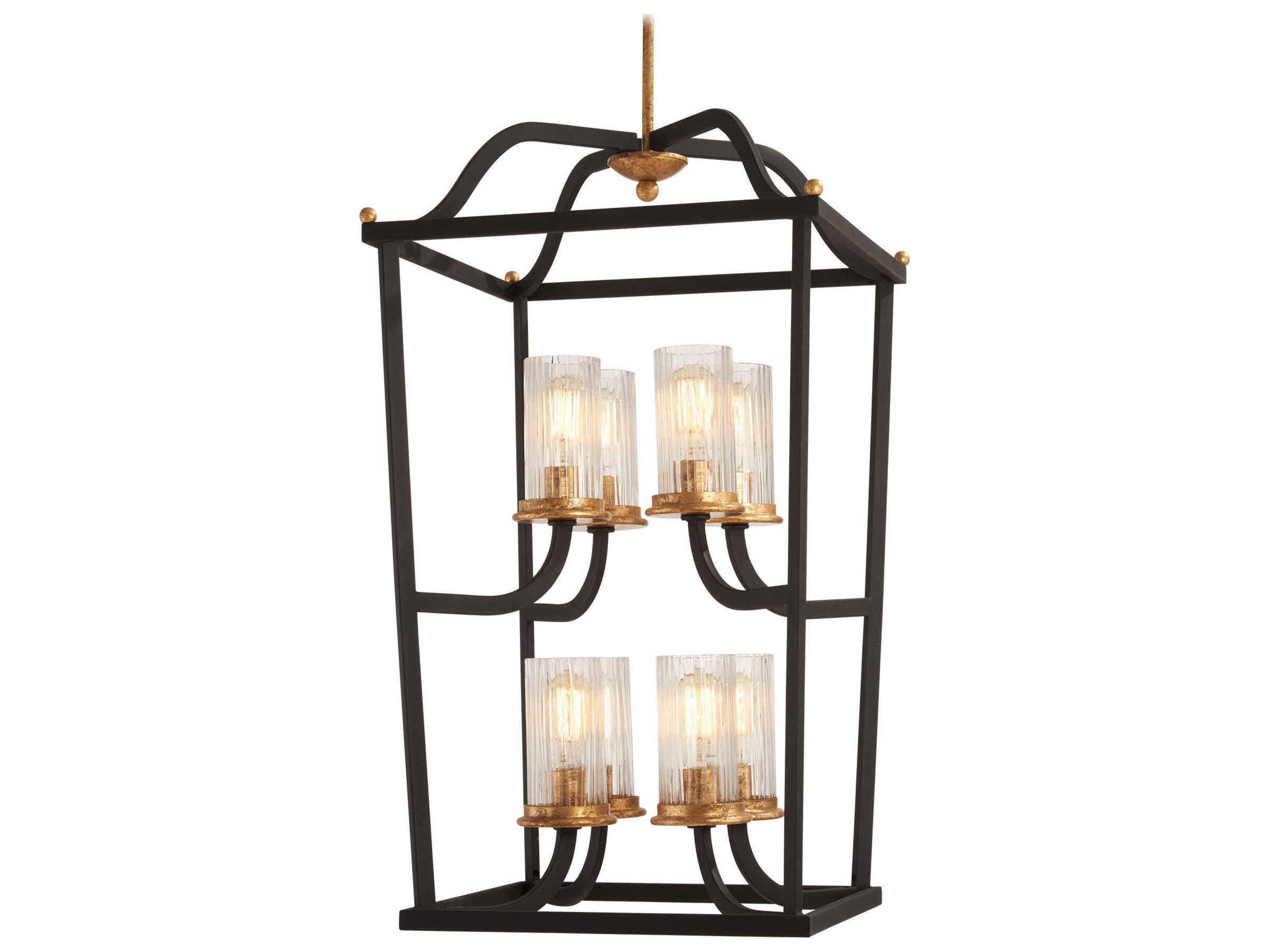 Posh Horizon 8-Light Sand Black Gold Leaf Glass Cylinder Linear Chandelier