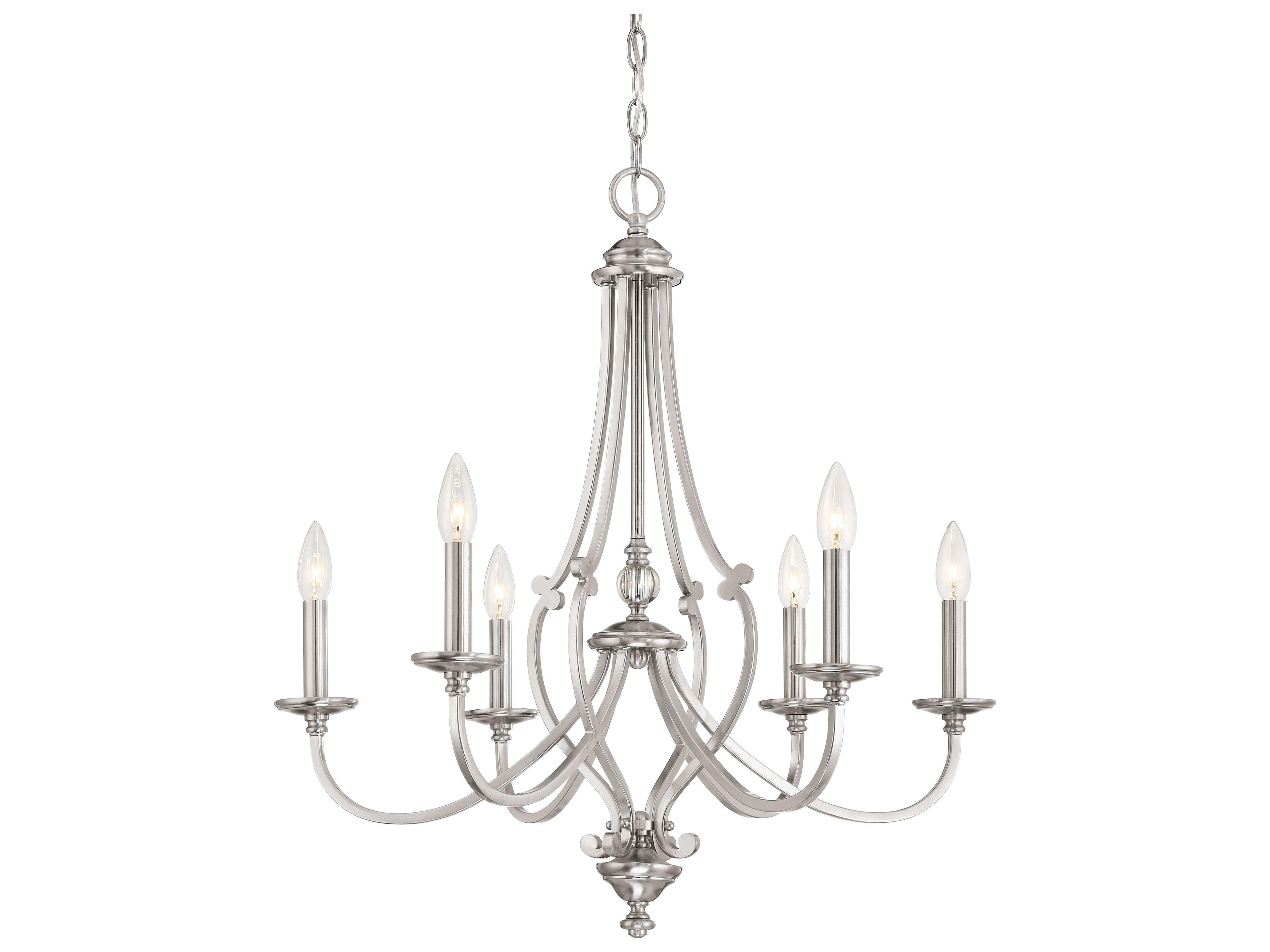 Savannah Row 6-Light Brushed Nickel Glass Candelabra Chandelier