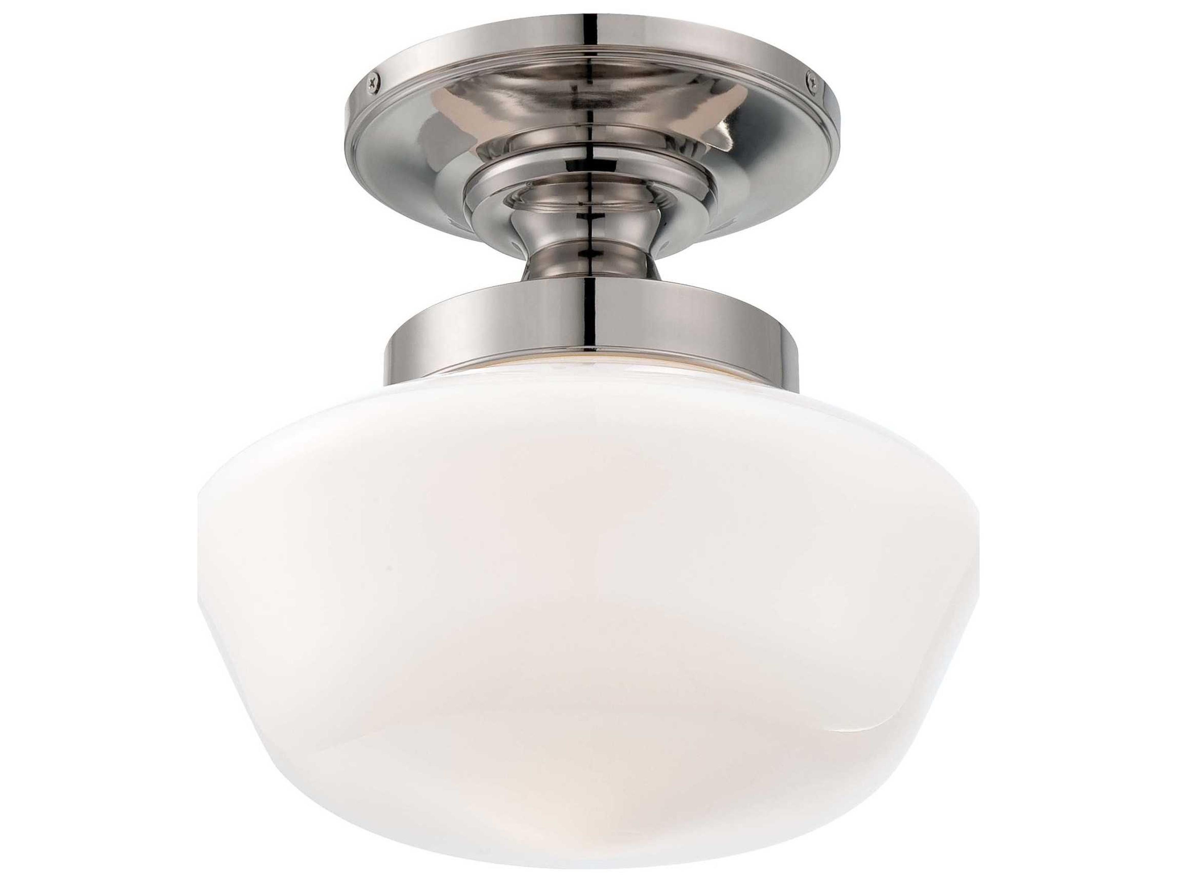 Schoolhouse Polished Nickel Glass LED Dome Linear Semi Flush Mount