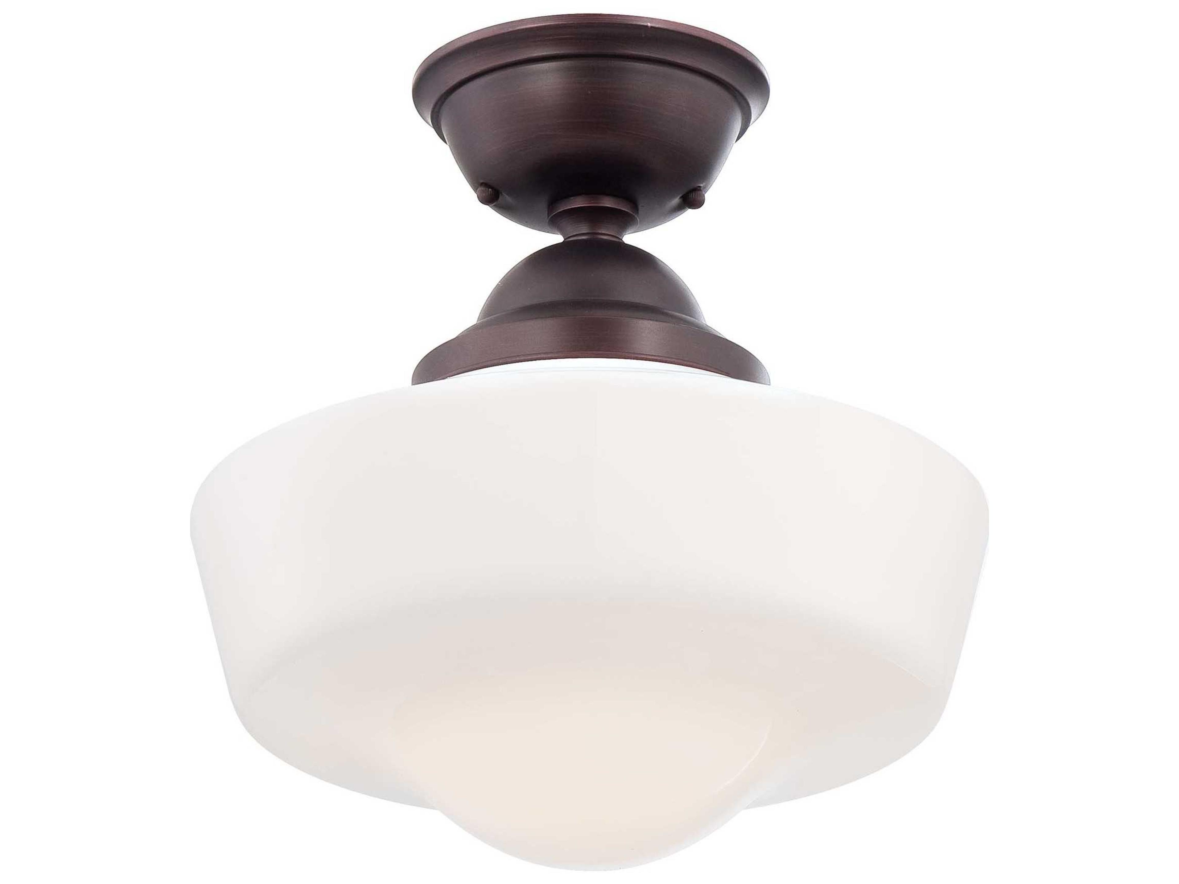Schoolhouse Brushed Bronze Glass LED Dome Linear Semi Flush Mount