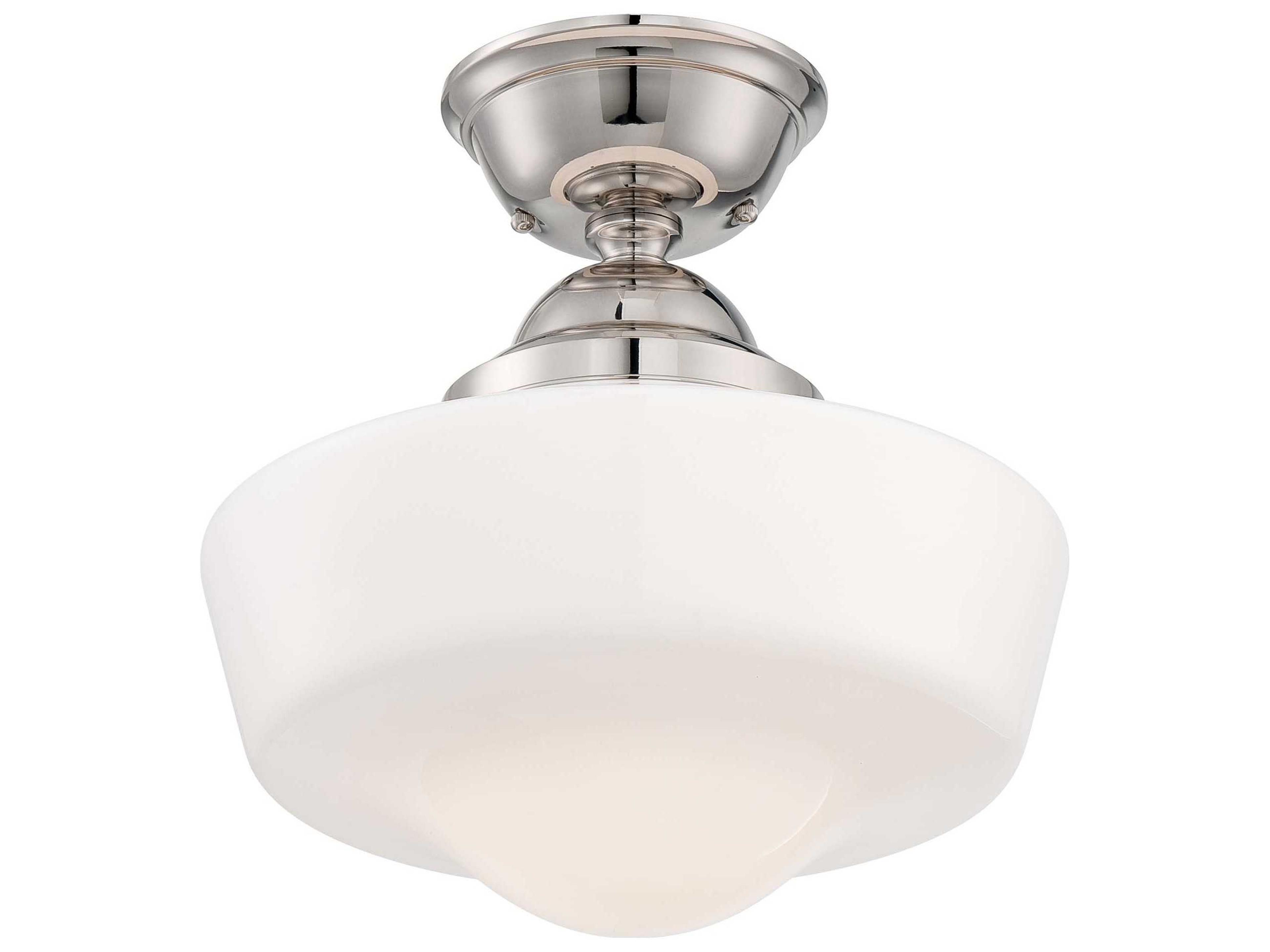 Schoolhouse Polished Nickel Glass Dome Linear Semi Flush Mount