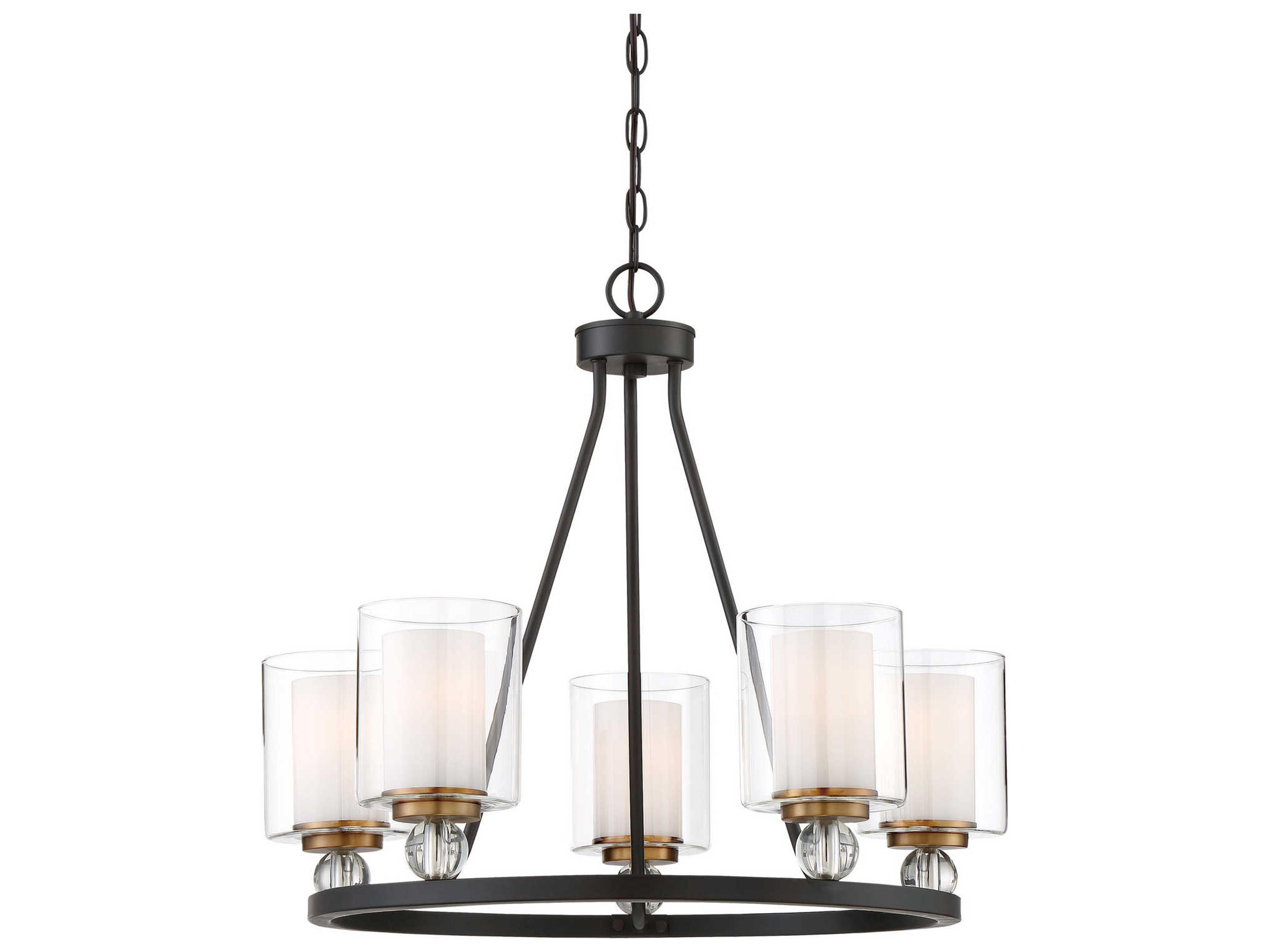 Studio 5 5-Light Painted Bronze Natural Brushed Brass Glass Cylinder Chandelier