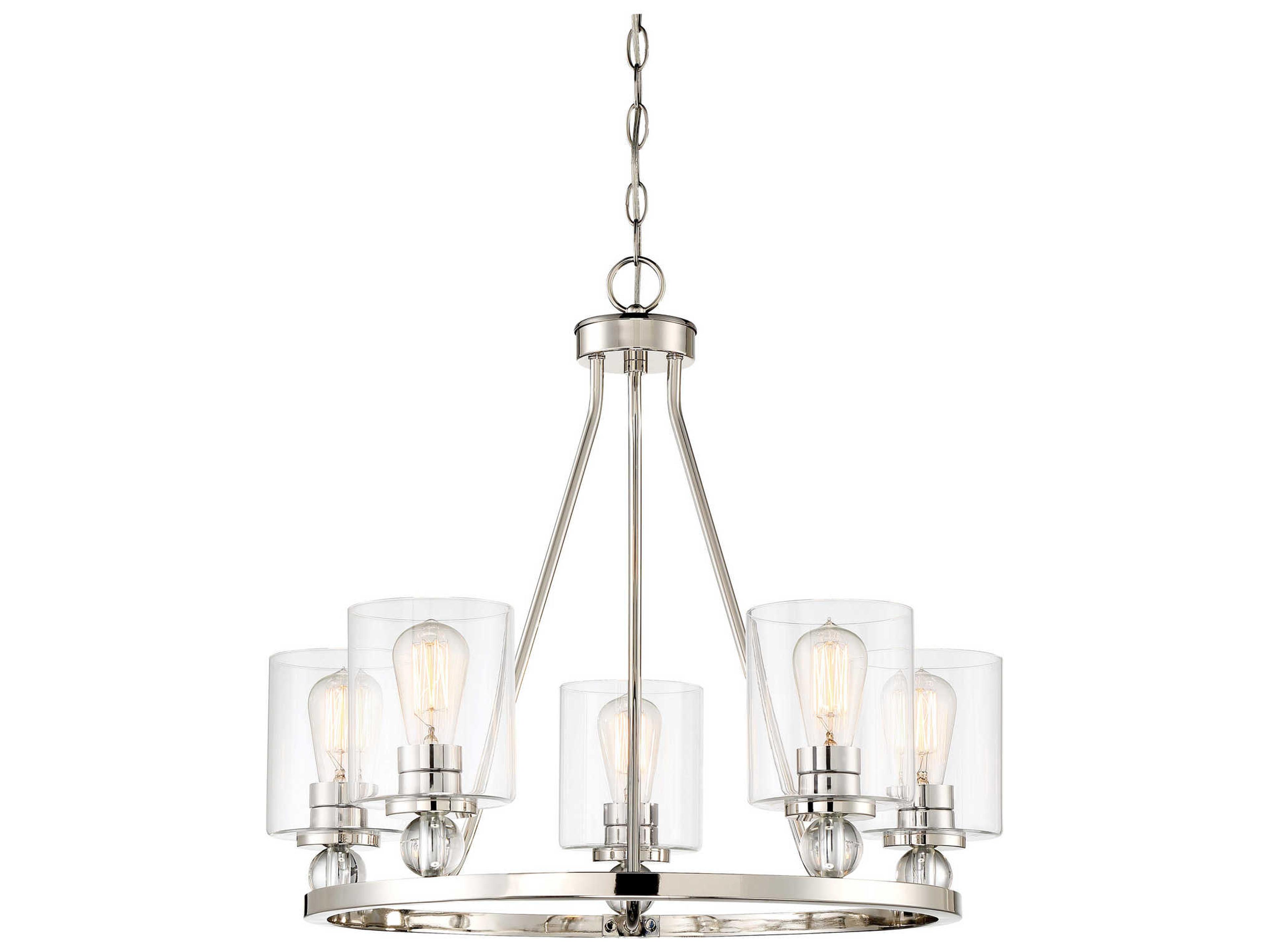Studio 5 5-Light Polished Nickel Glass Drum Linear Chandelier