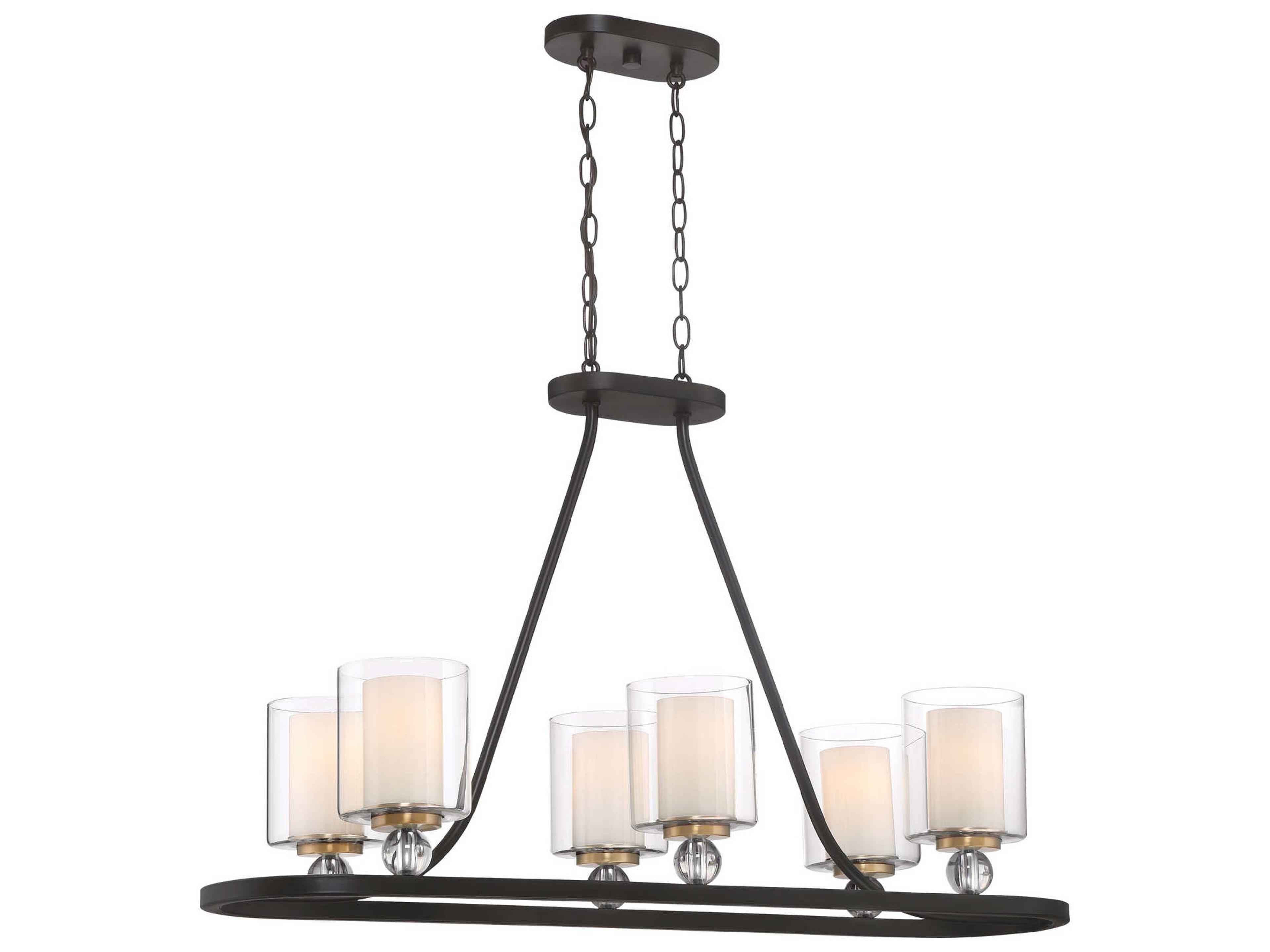 Studio 5 5-Light Painted Bronze Natural Brushed Brass Glass Cylinder Linear Island Pendant