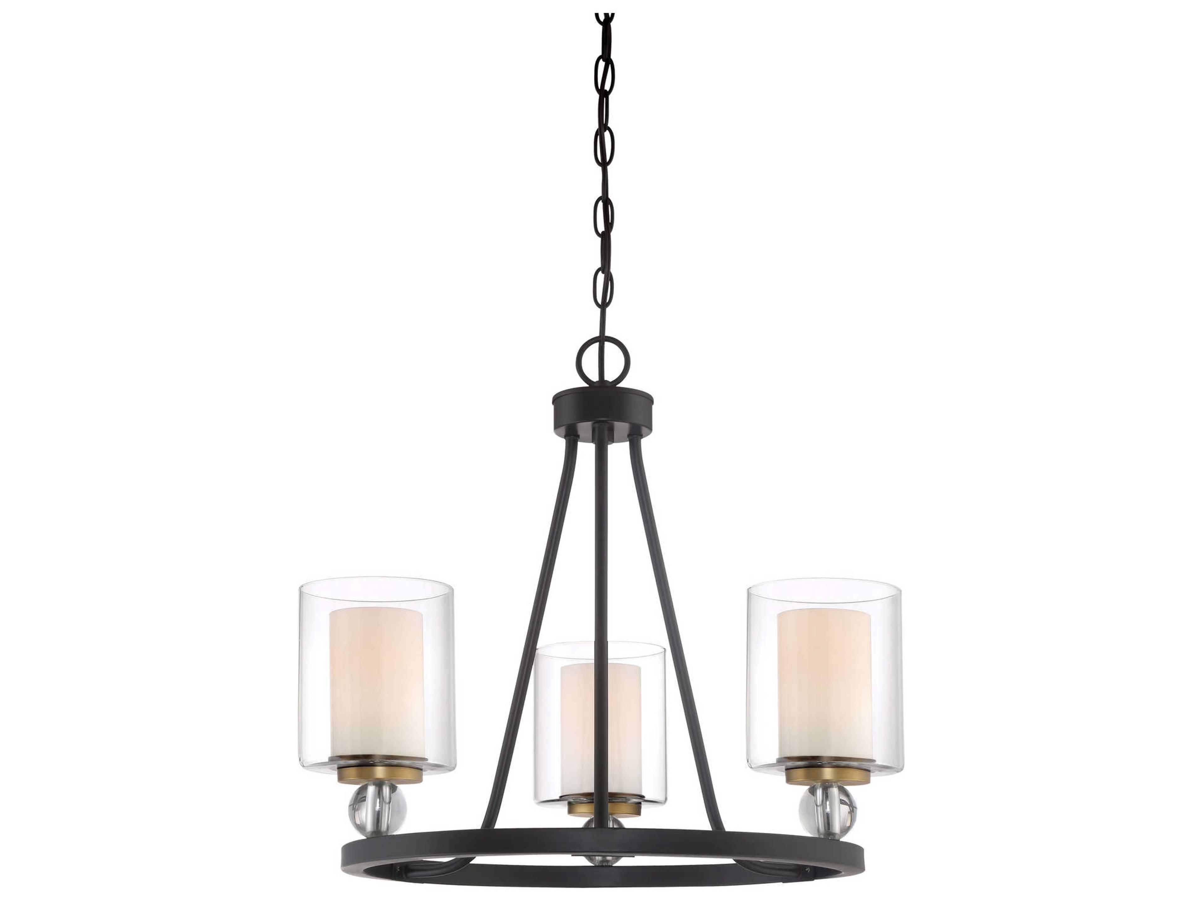 Studio 5 3-Light Painted Bronze Natural Brushed Brass Glass Cylinder Chandelier