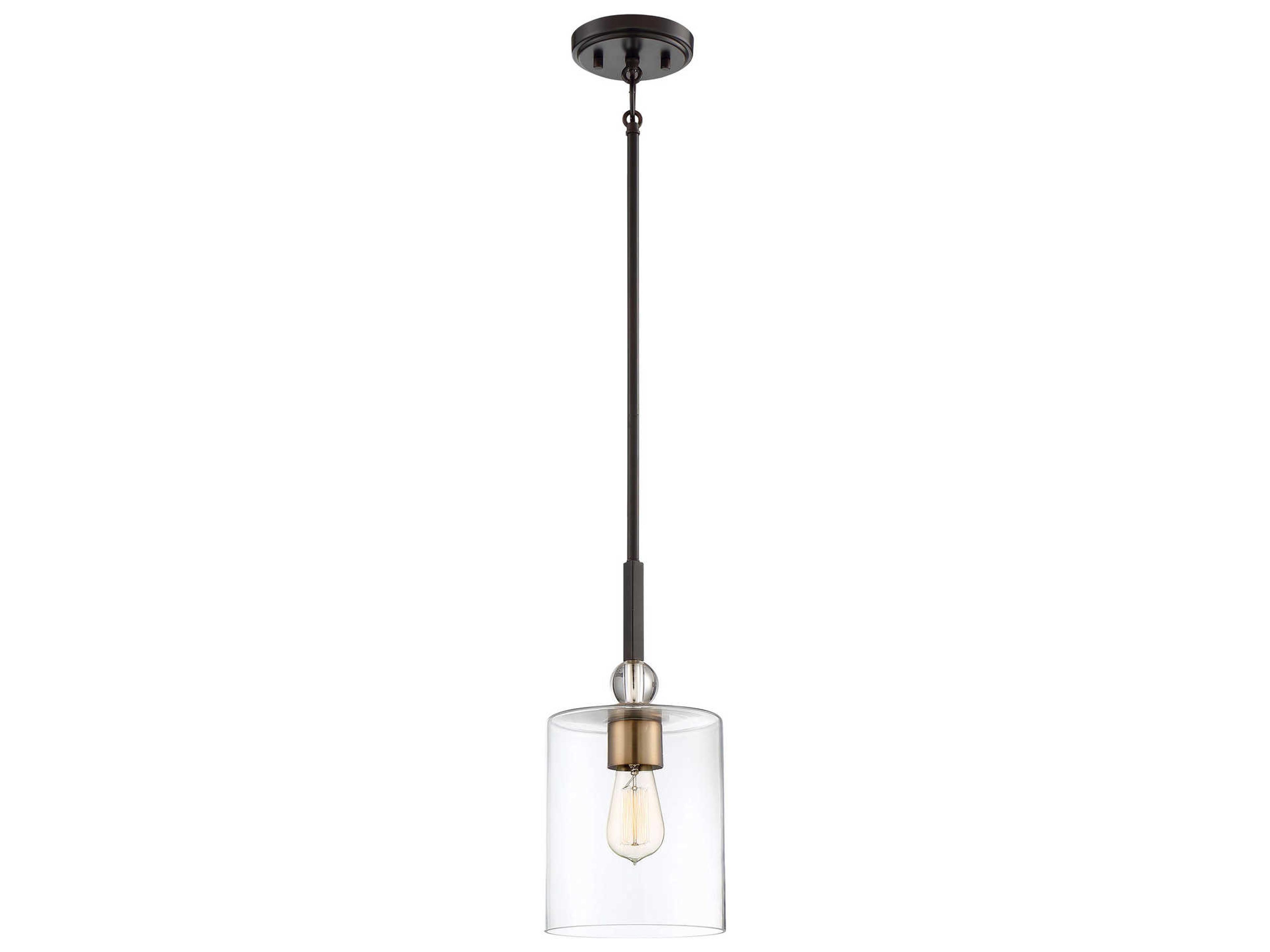 Studio 1-Light Painted Bronze With Natural Brush Glass Cylinder Linear Mini Pendant