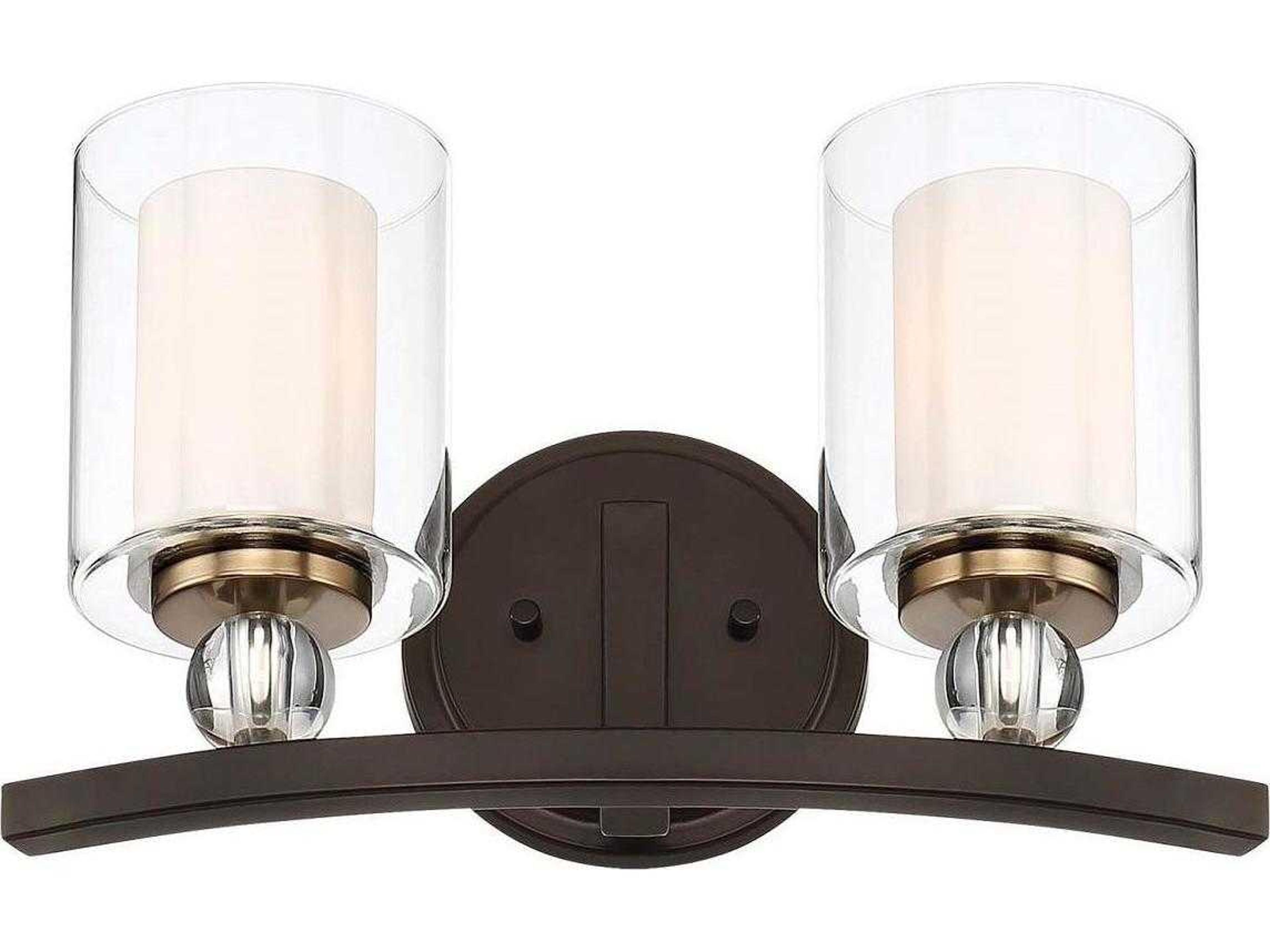 Studio 5 2-Light Painted Bronze Natural Brushed Brass Glass Vanity Light