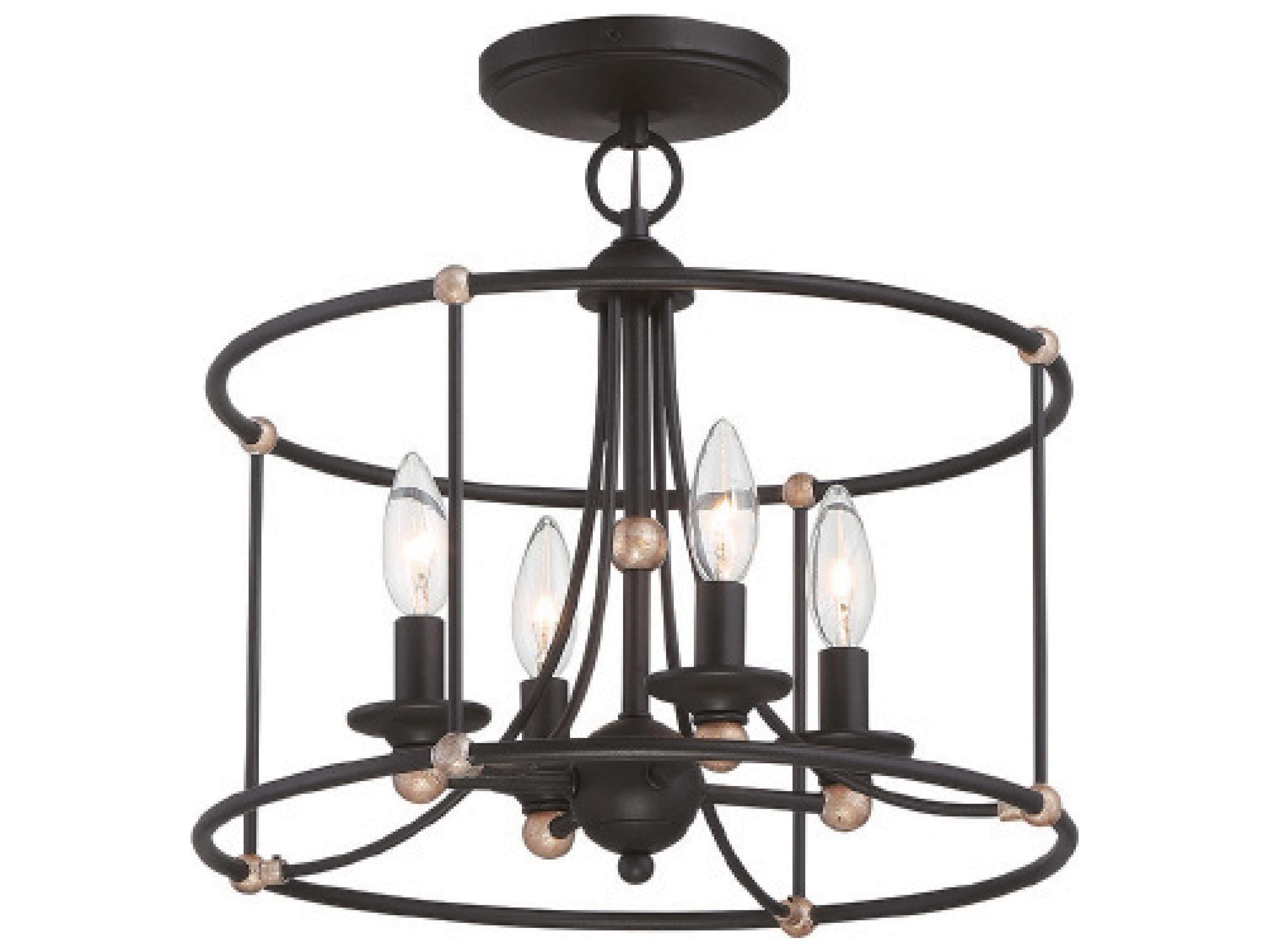 Westchester County 4-Light Sand Coal Skyline Gold Leaf Black Semi Flush Mount