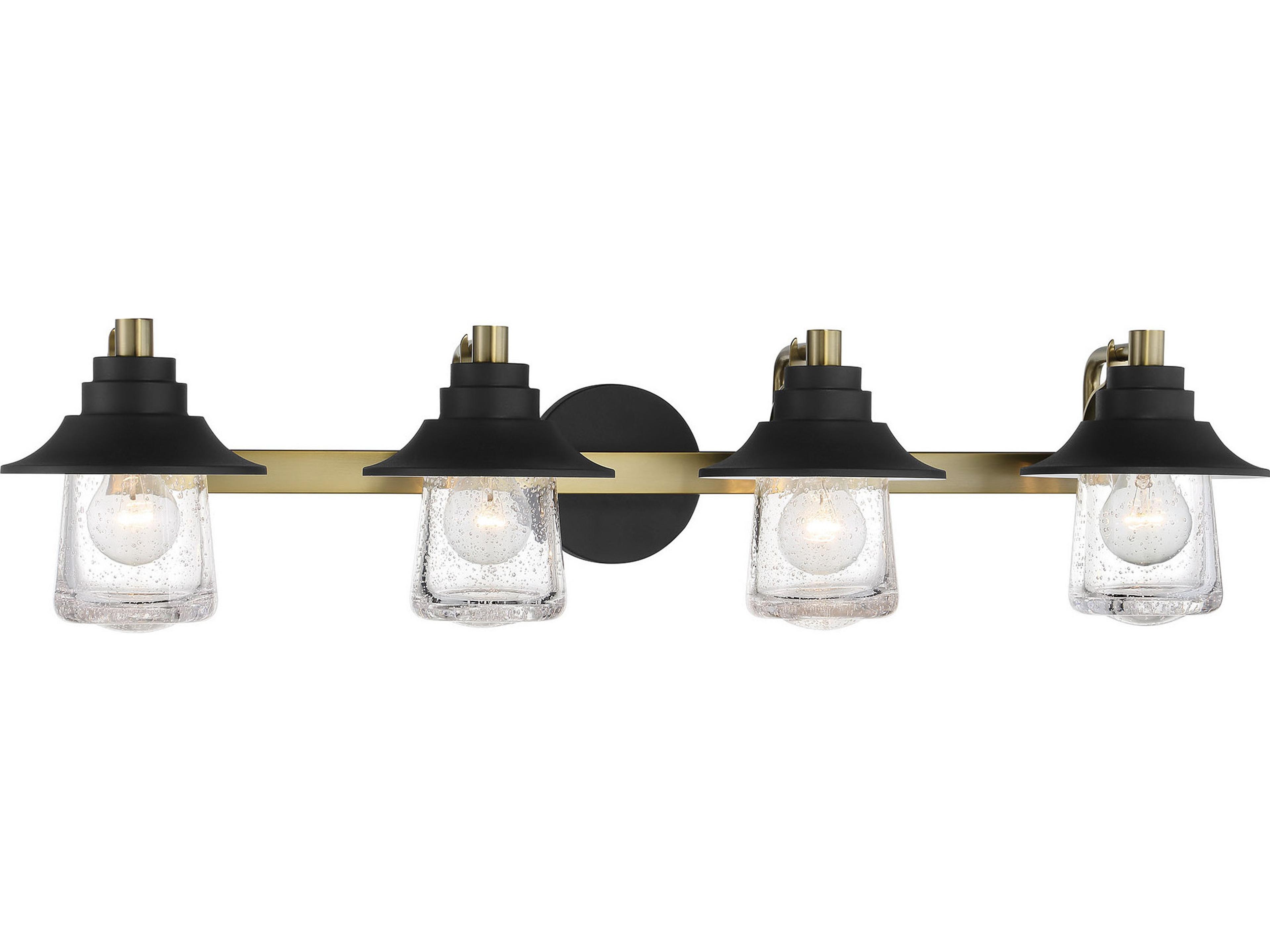 Westfield Manor 4-Light Sand Coal Soft Brass Black Glass LED Vanity Light