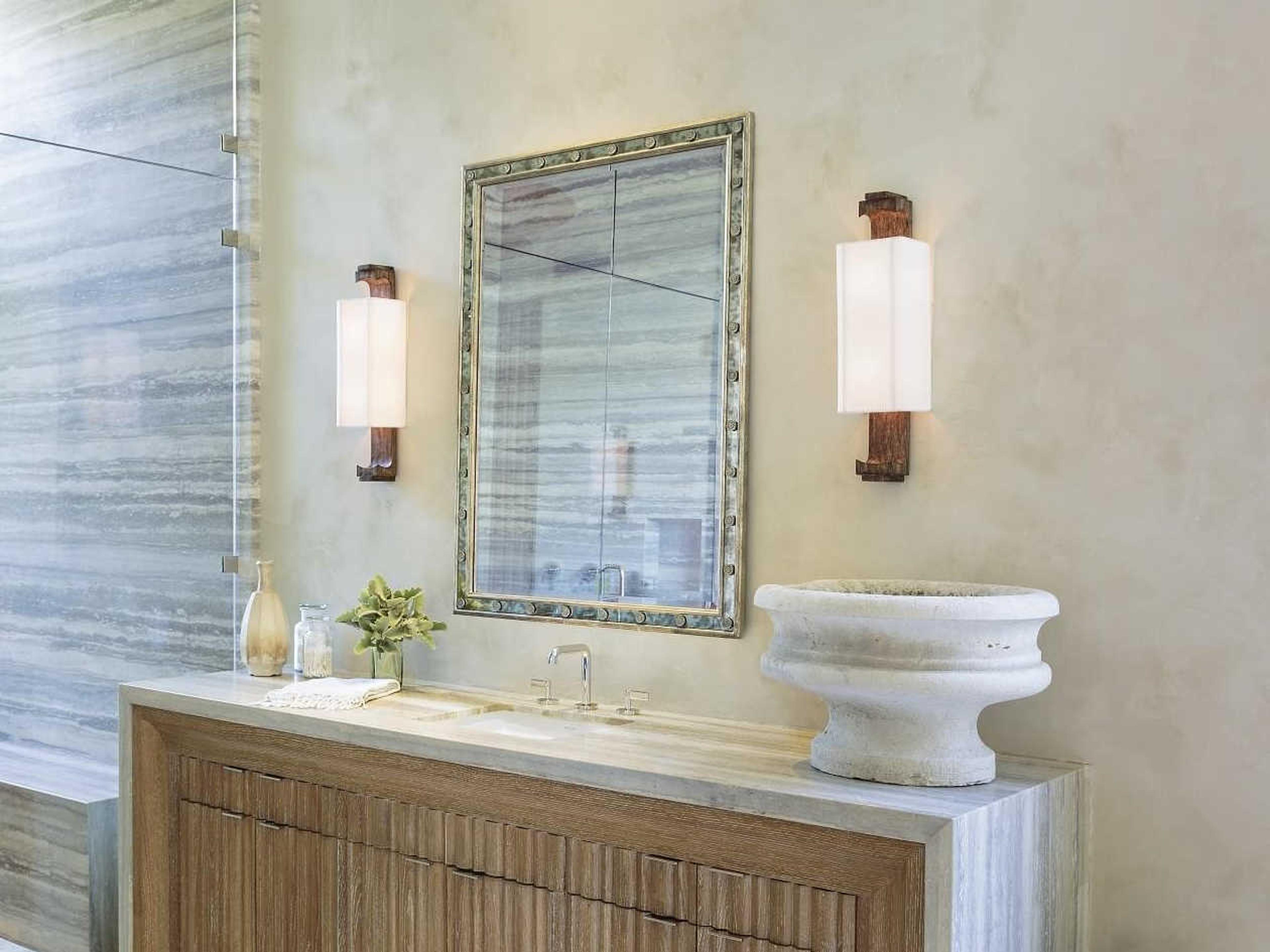 Mirror Home Michael S. Smith Distressed Silver Leaf With French Blue Clay Base Antiqued Rectangular Wall Mirror