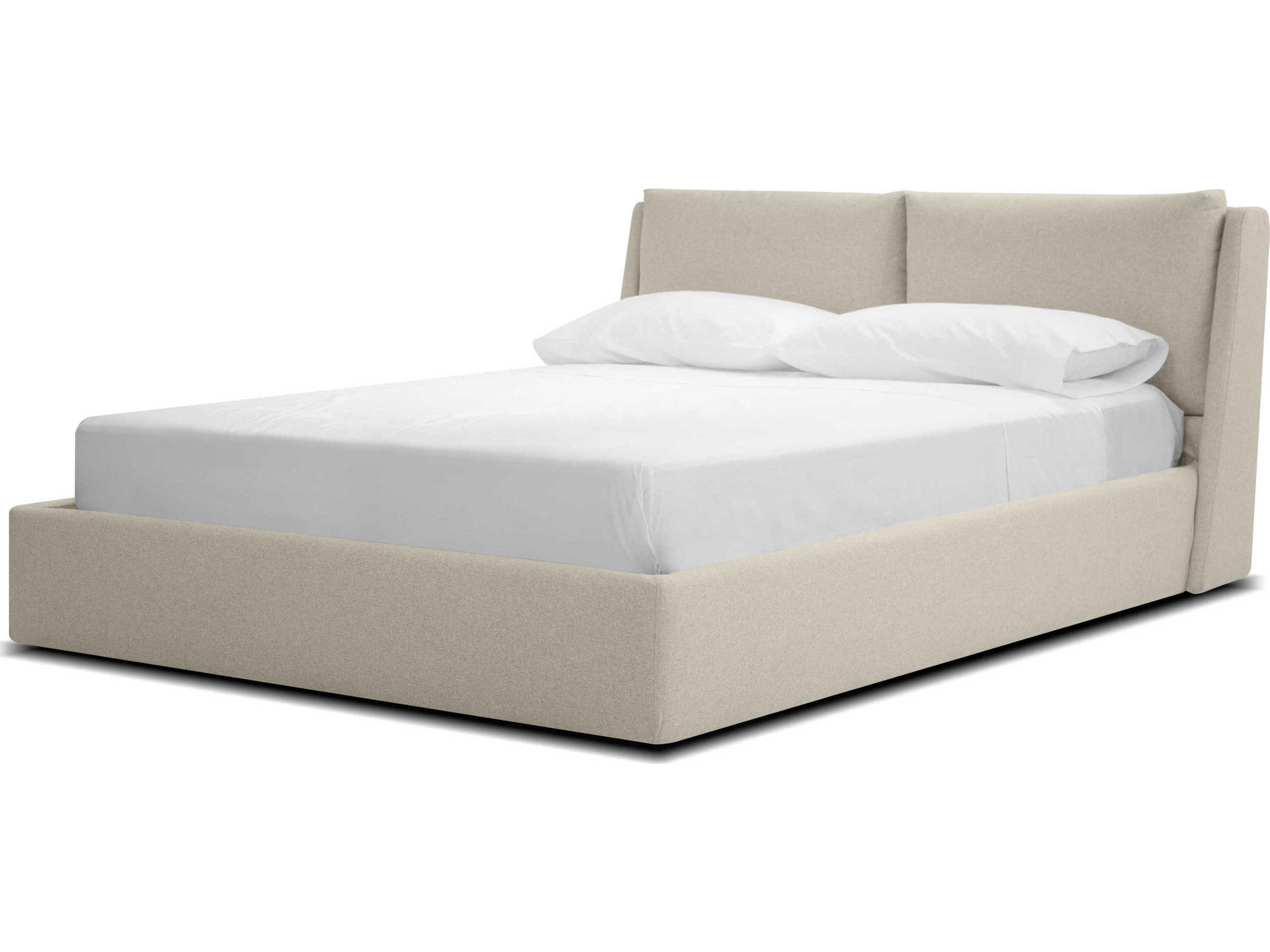 Continental Stone Wheat Tweed Beige Pine Wood Queen Platform Bed