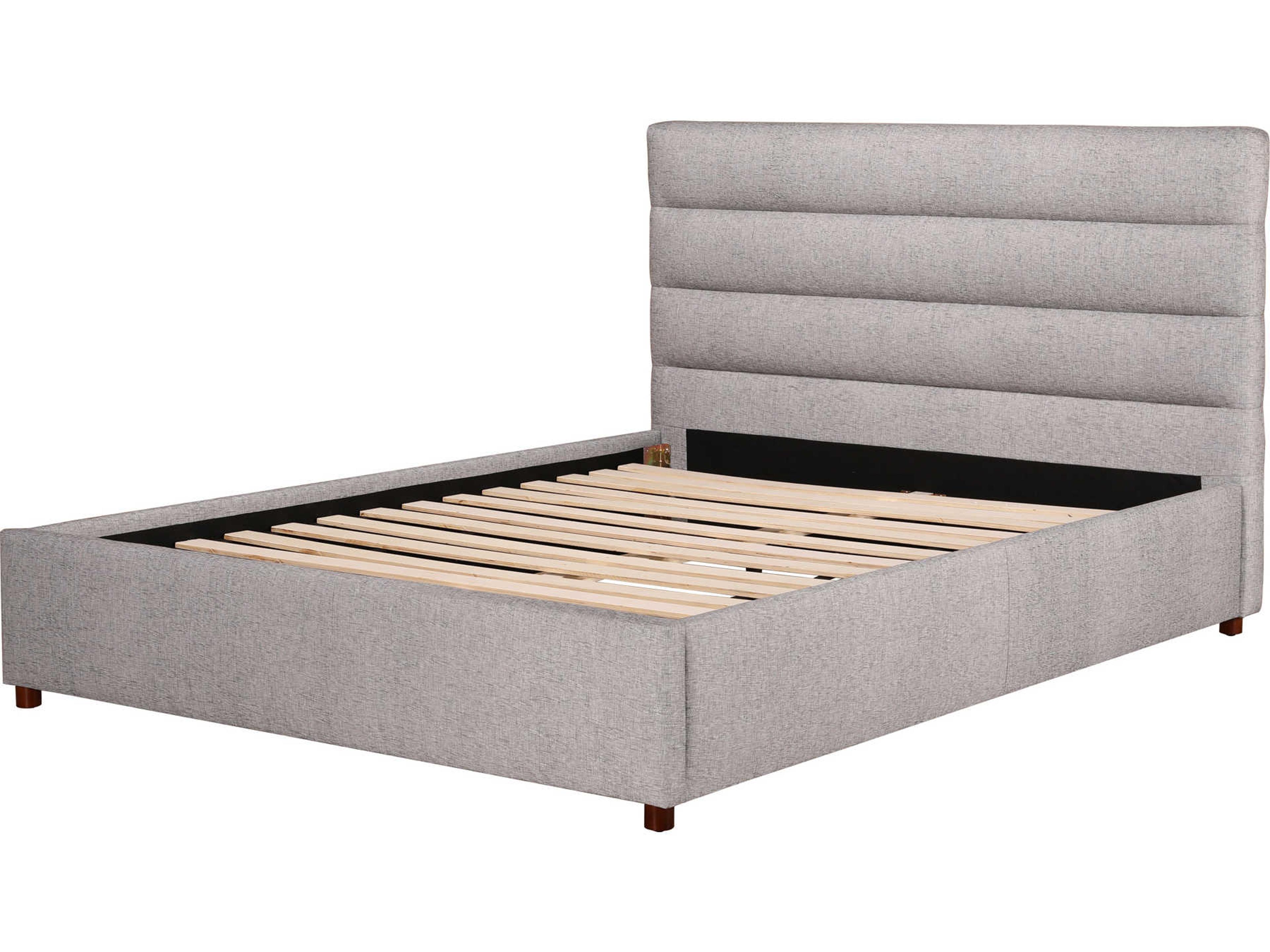 Light Grey Pine Wood Upholstered Queen Platform Bed