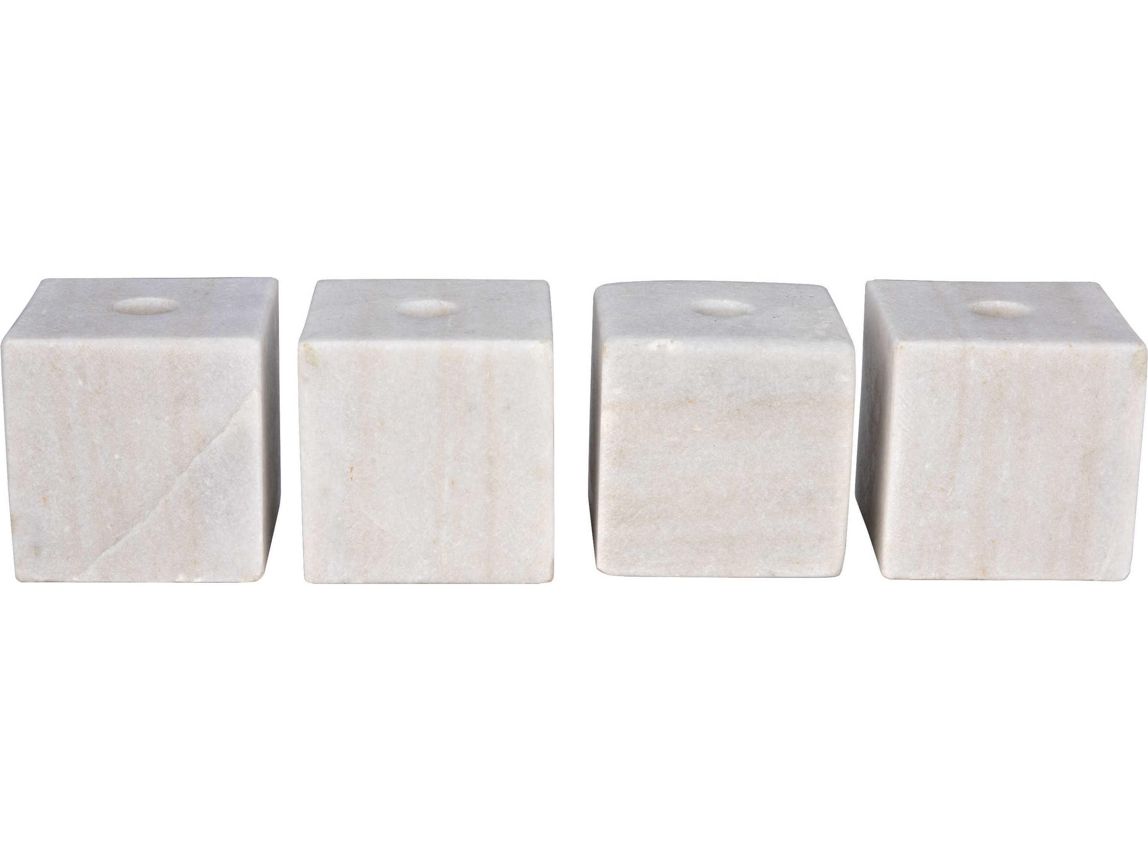 Noir Cube White Marble Decorative Candle Holder, Set of 4