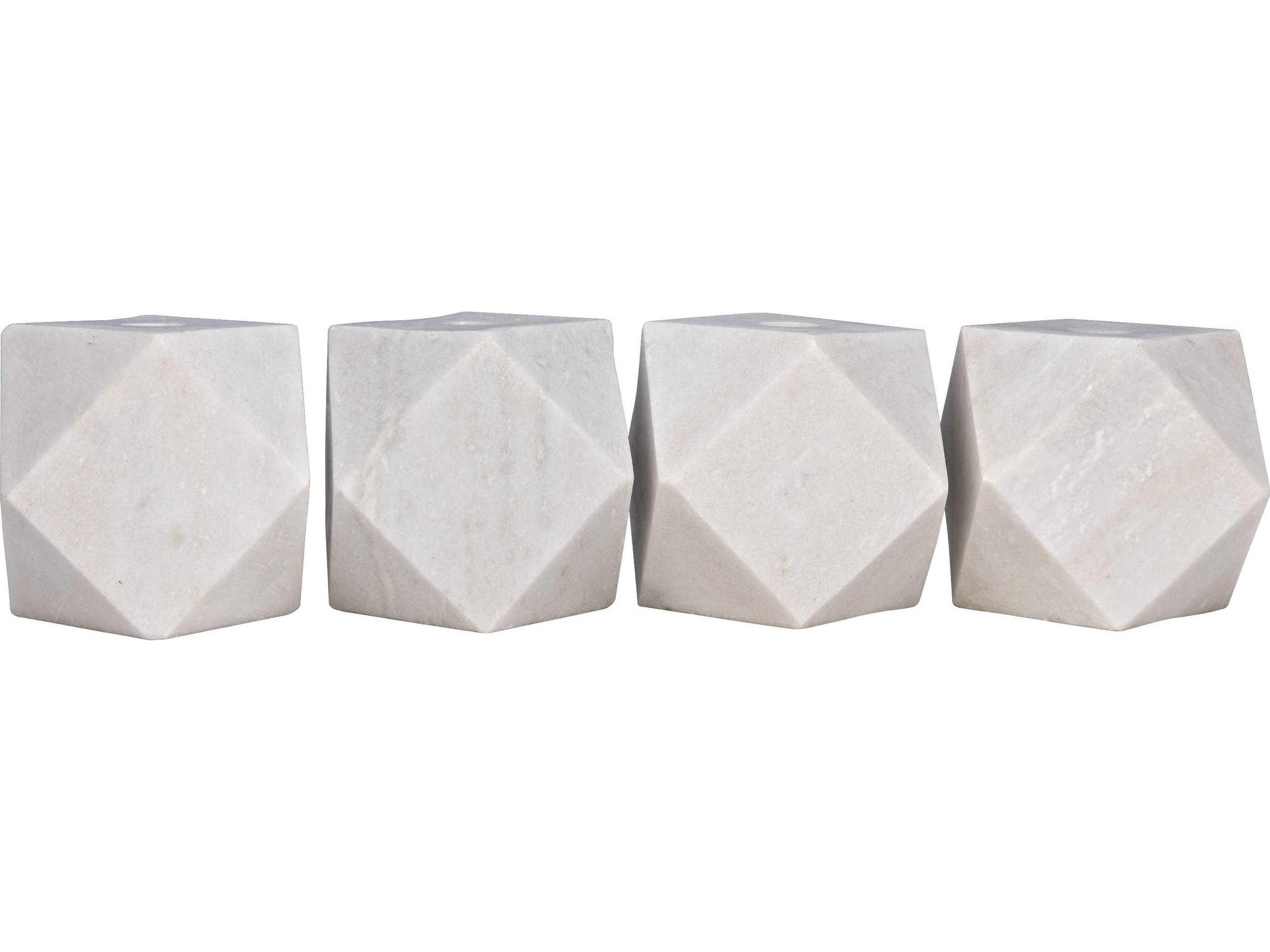 Polyhedron Decorative Candle Holder Set of 4 White Marble