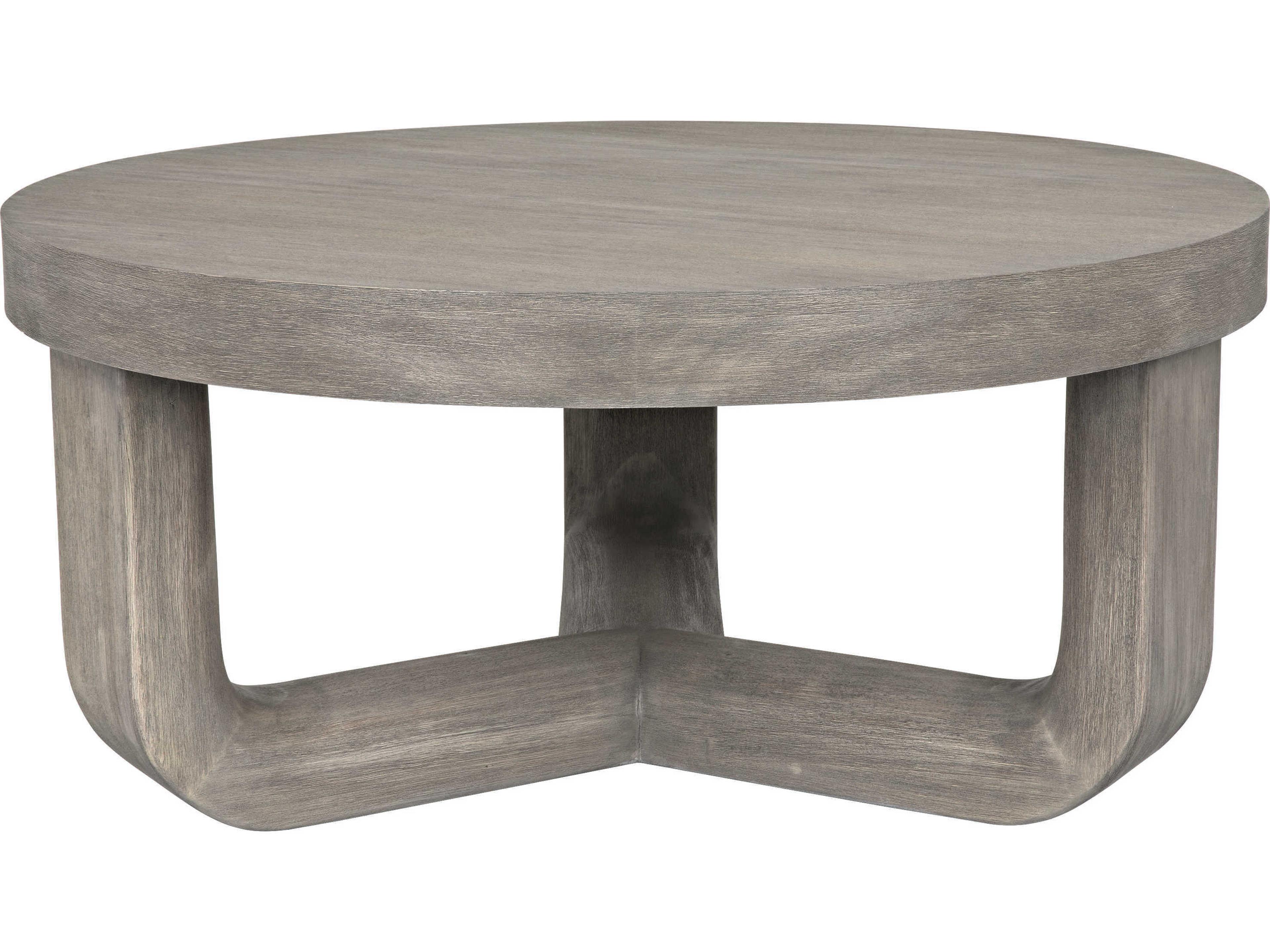 Round Wood Distressed Grey Coffee Table