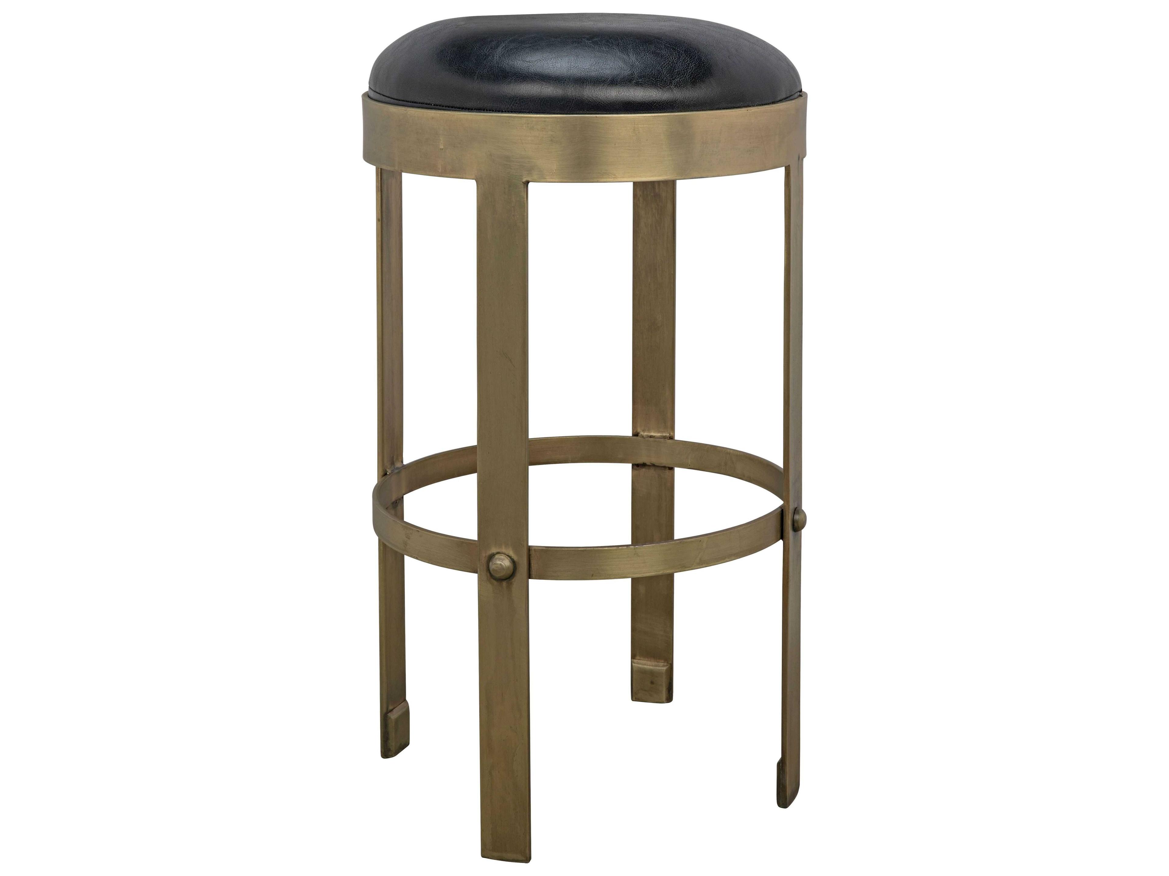 Prince Upholstered Counter Stool with Leather and Antique Brass Frame