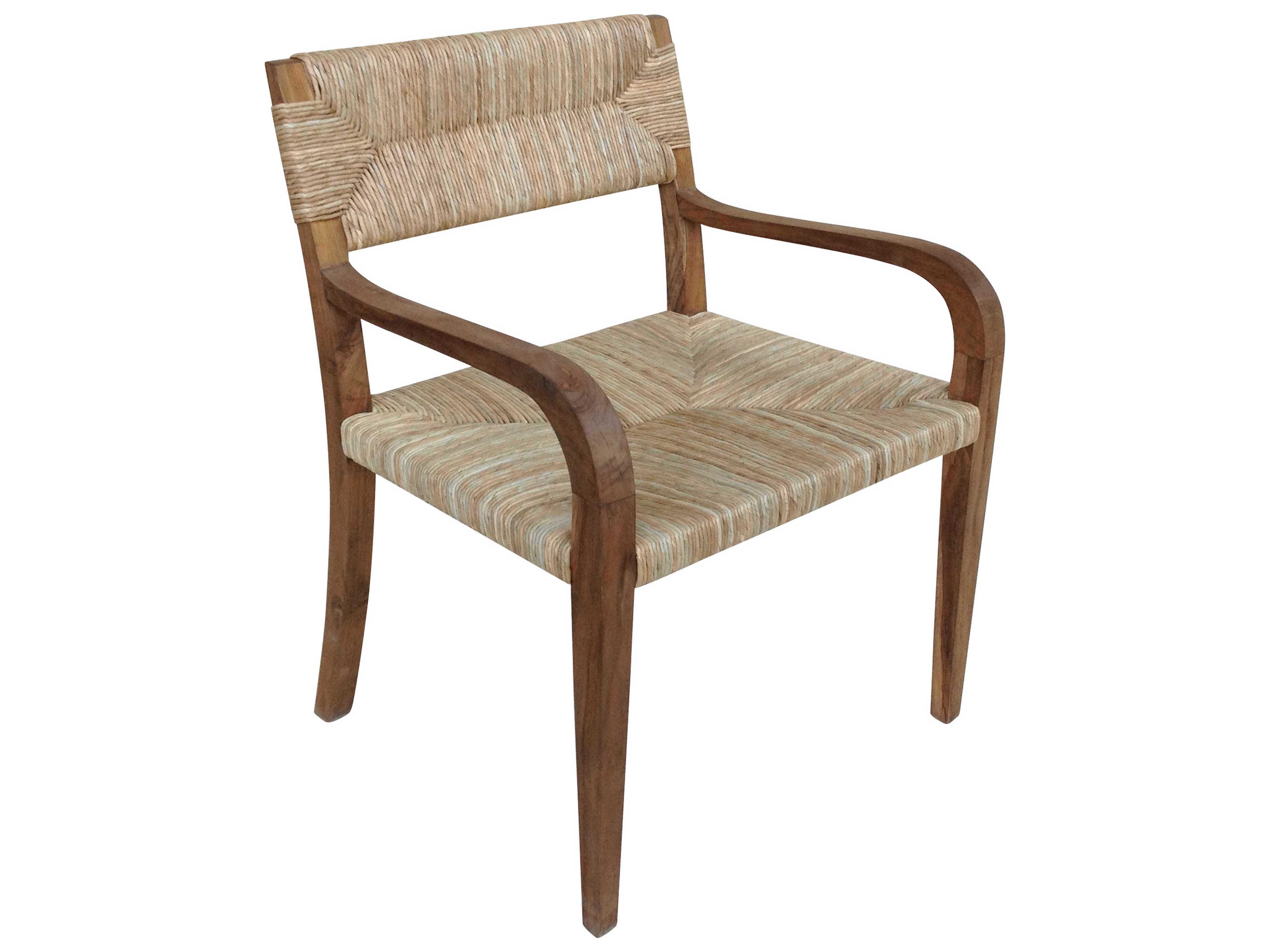 Teak Wood Beige Arm Dining Chair