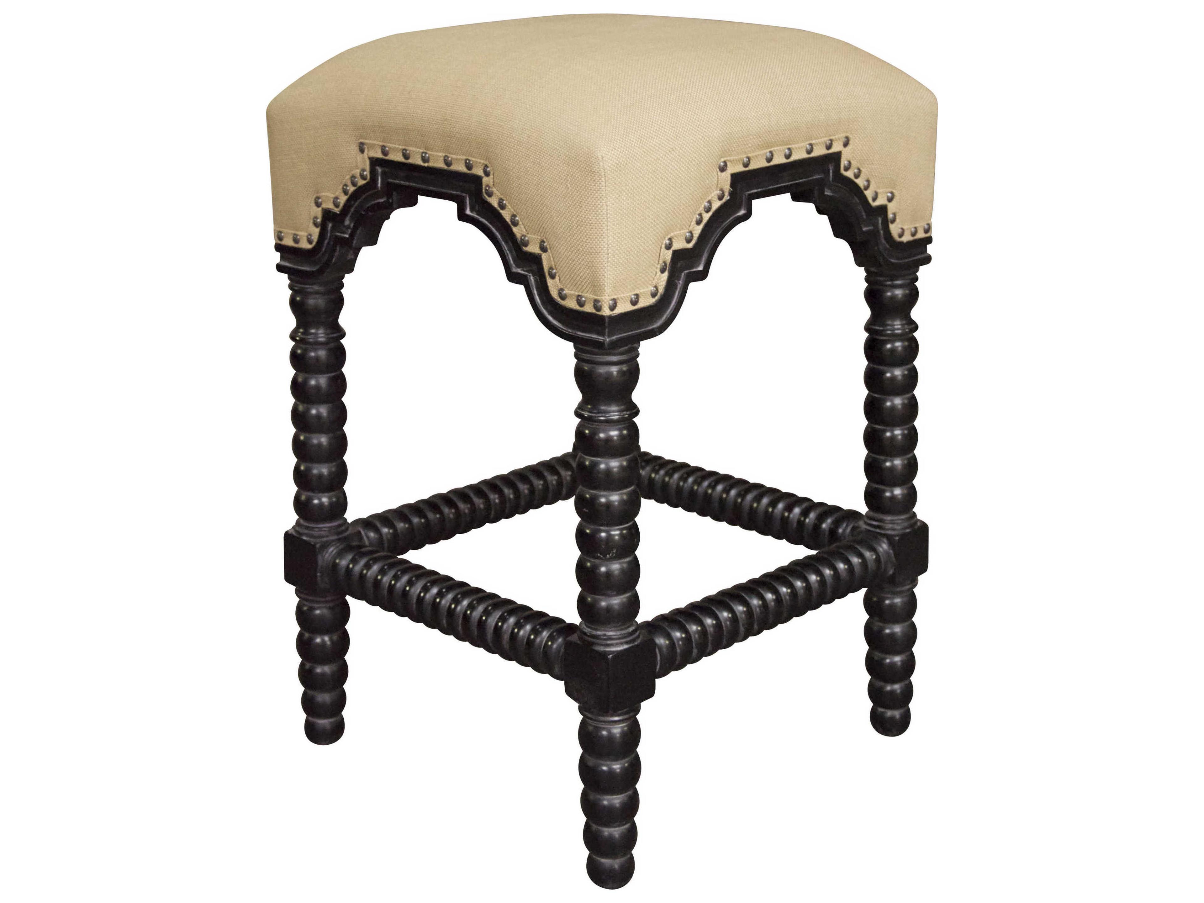 Abacus Upholstered Mahogany Counter Stool in Hand Rubbed Black with Olive Cotton