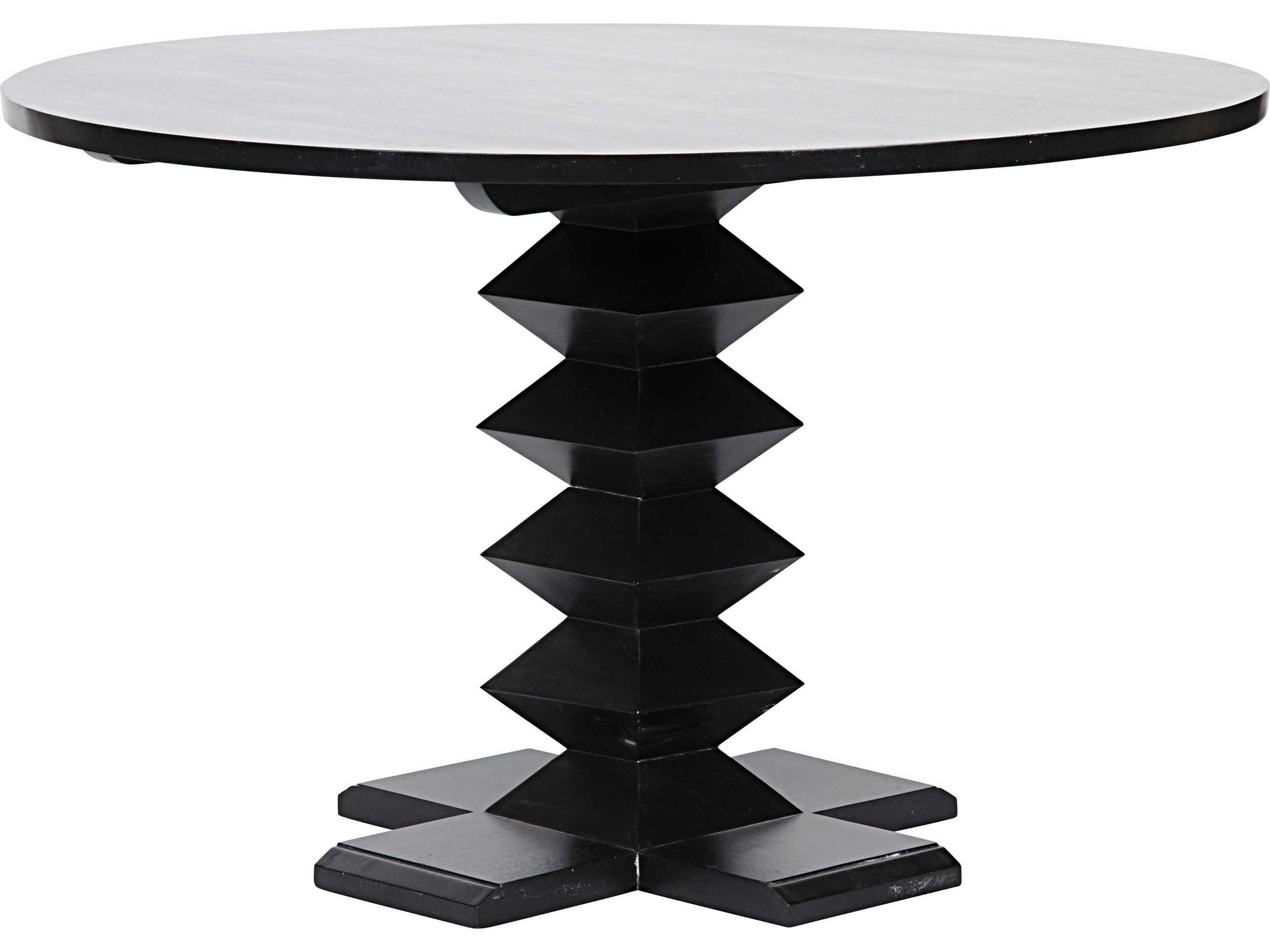 Round Wood Hand Rubbed Black Dining Table