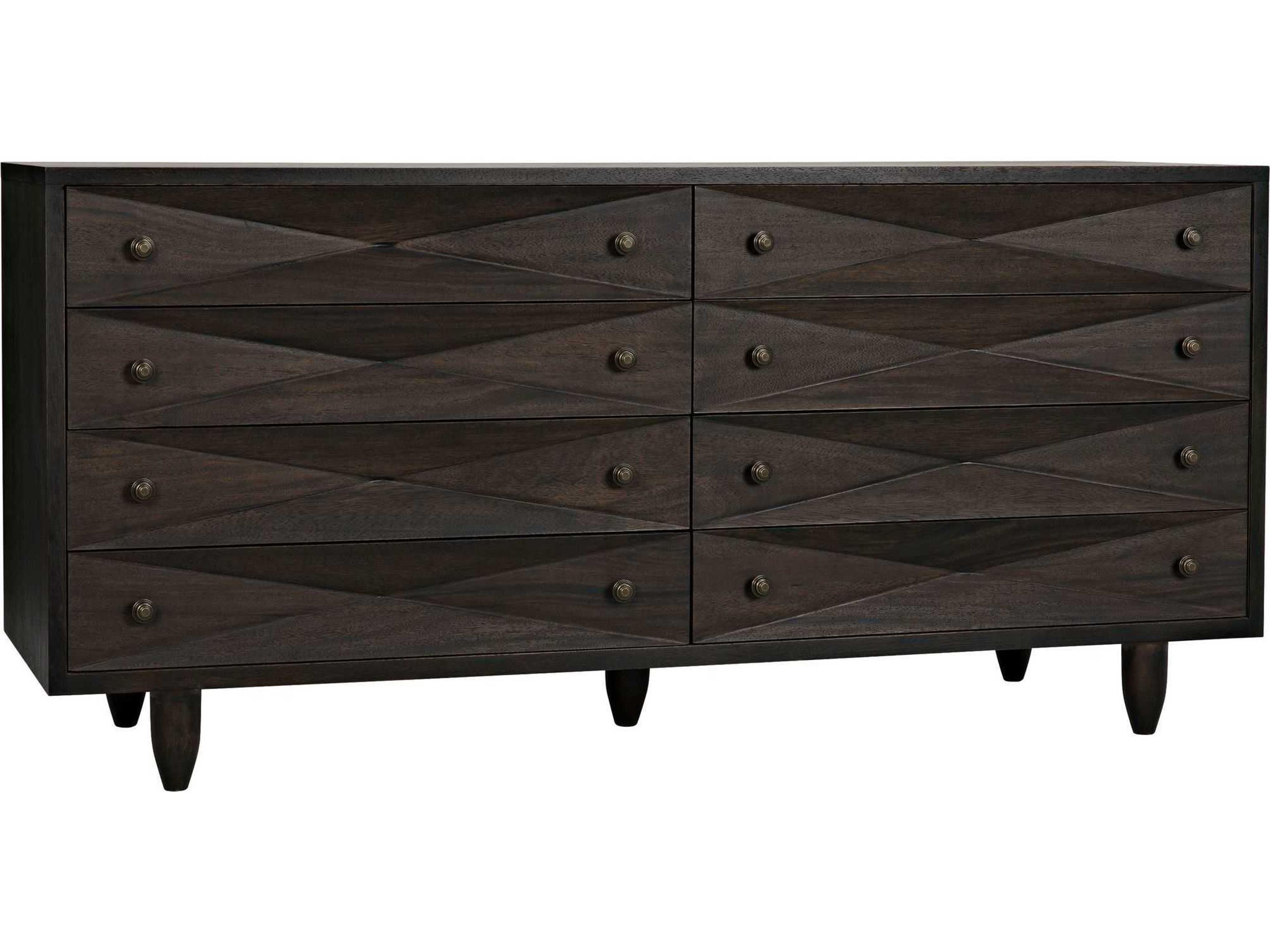 Noir Bedroom Storage Diamond 8-Drawers Brown Walnut Wood Double Dresser