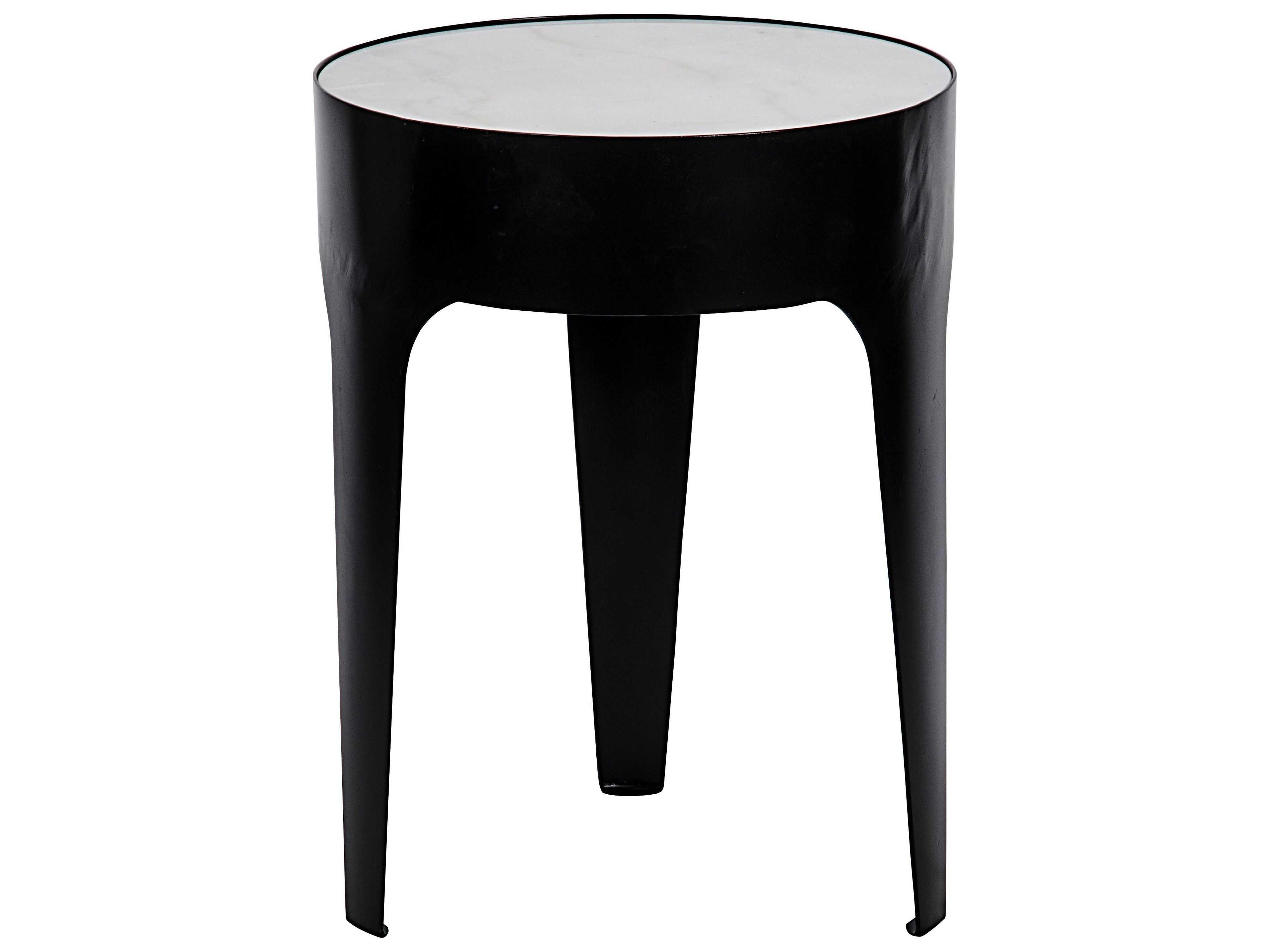 Noir Round Marble Matte Black End Table