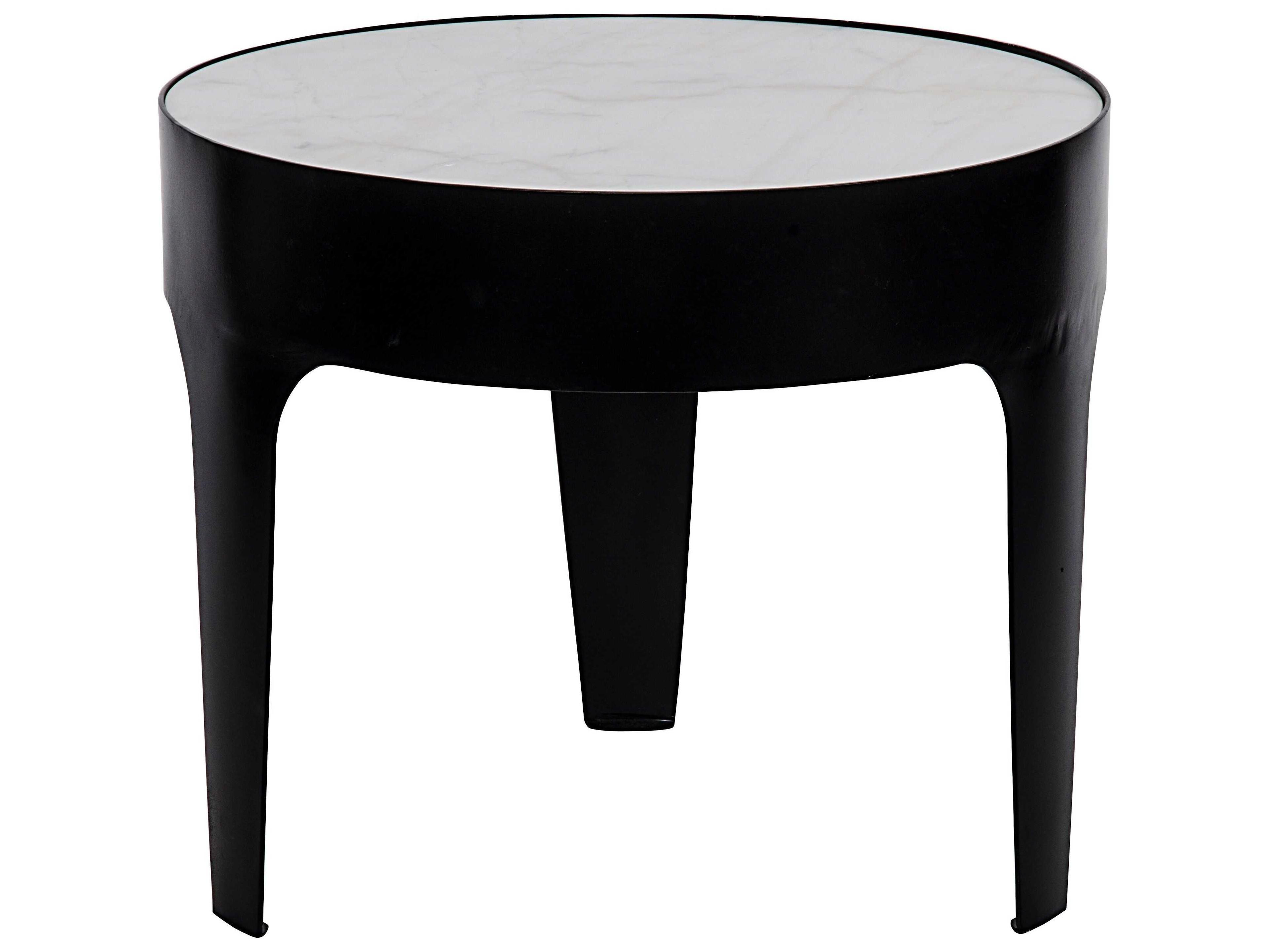 Noir Round Marble Matte Black End Table