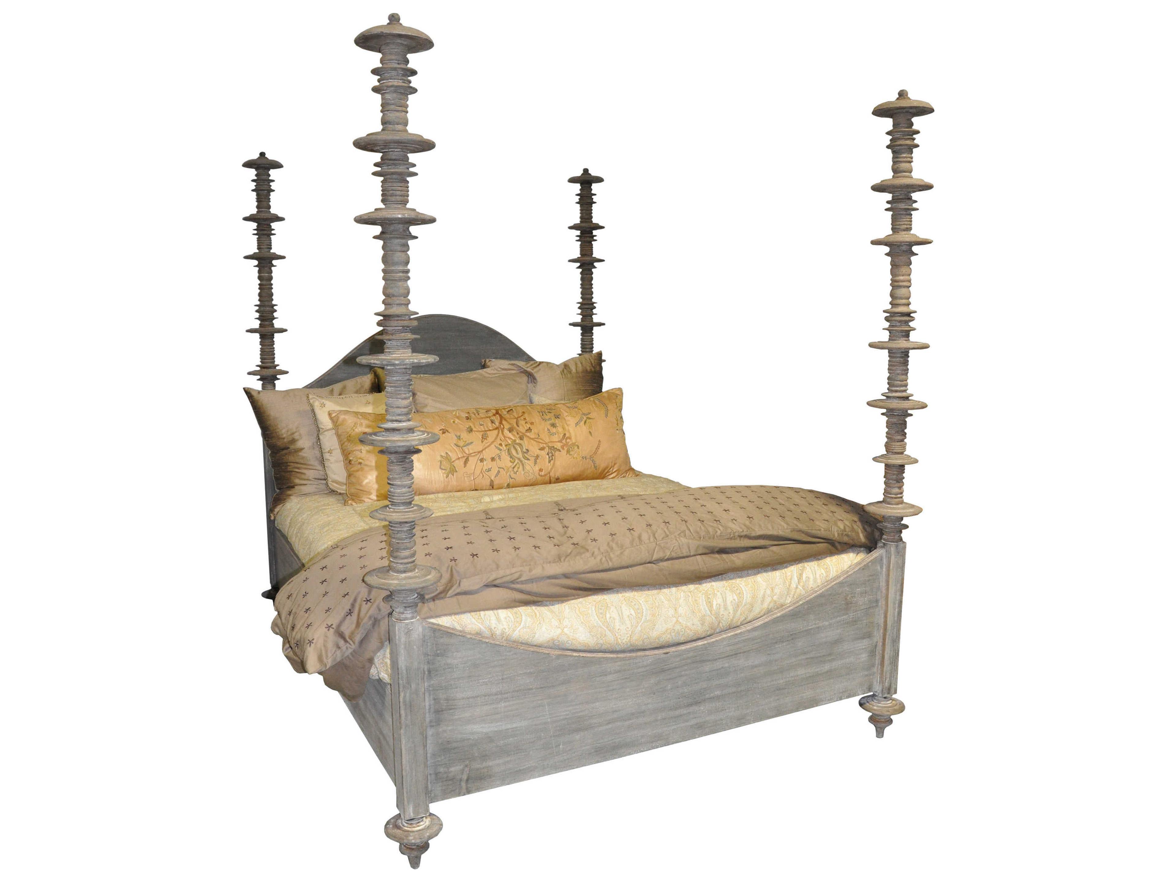 Ferret Weathered Gray Mahogany Wood King Poster Bed