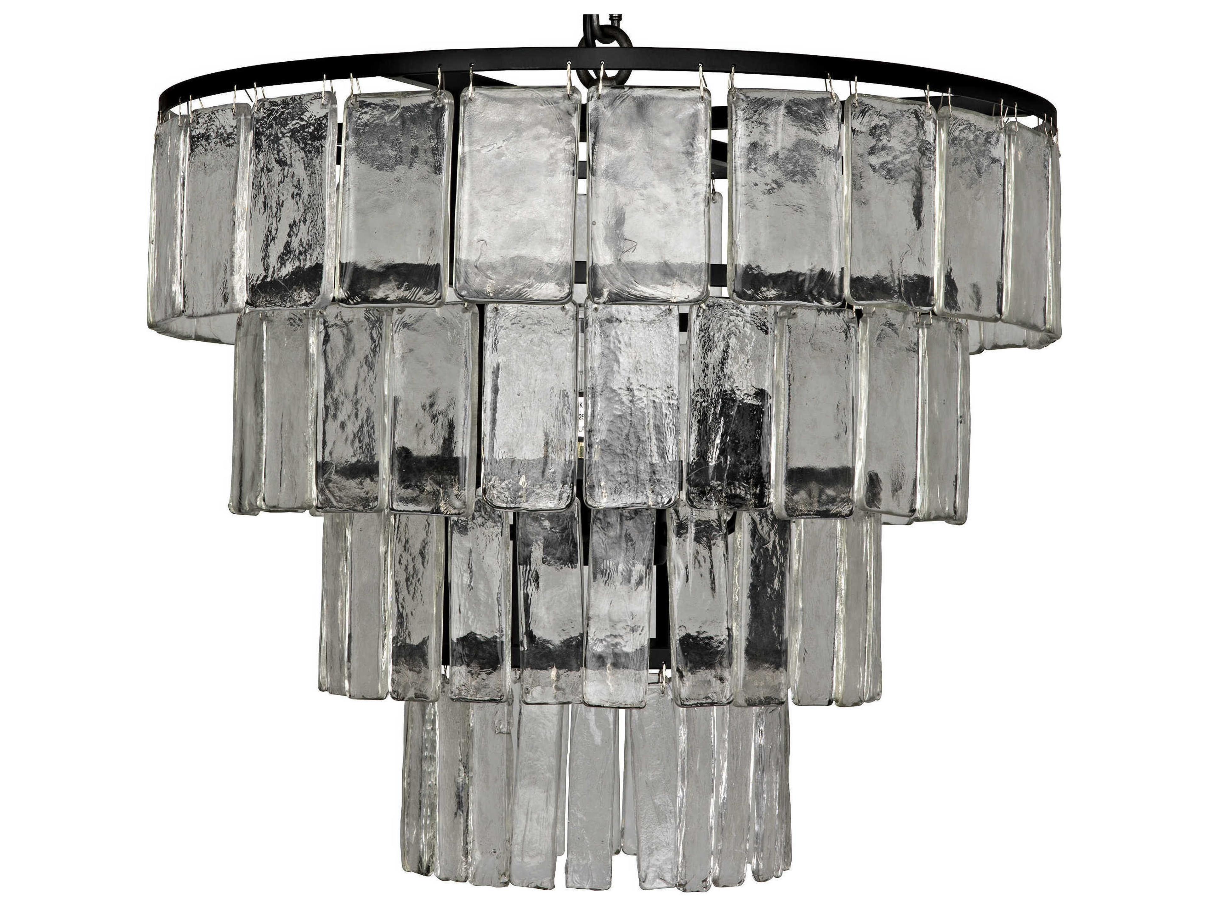 Fixed Lighting 4-Light Black Glass Tiered Chandelier