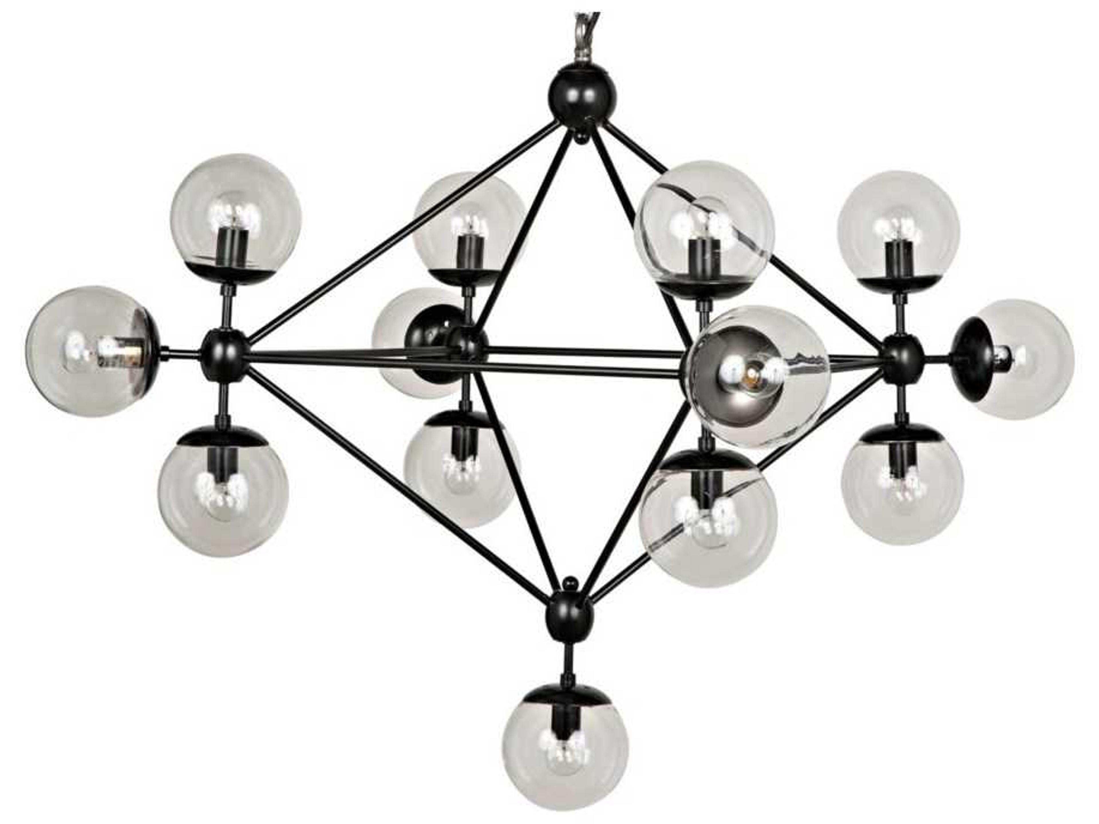 20-Light Metal And Glass Black Globe Chandelier