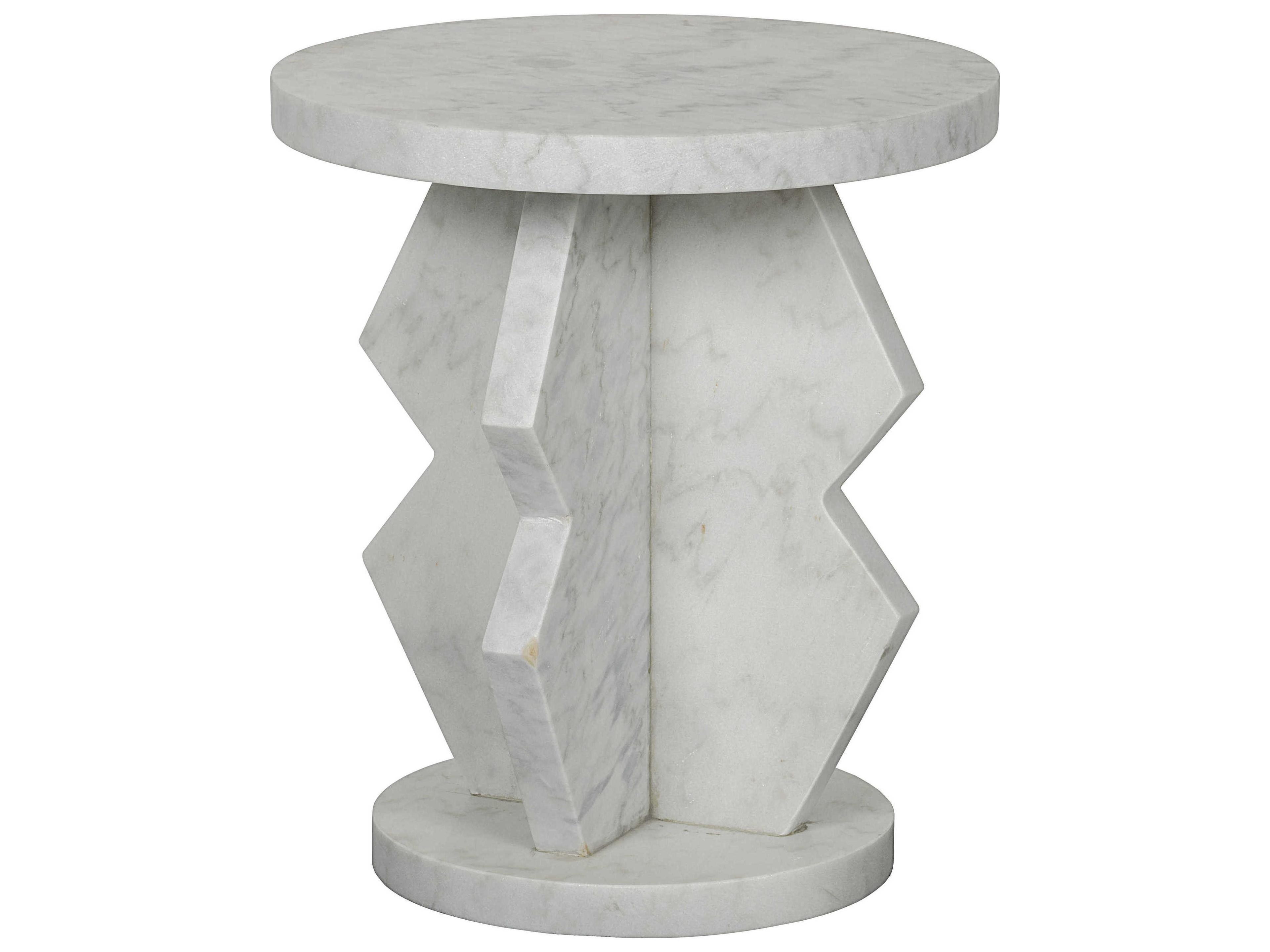 Noir Living Room Accents Round Marble Natural End Table