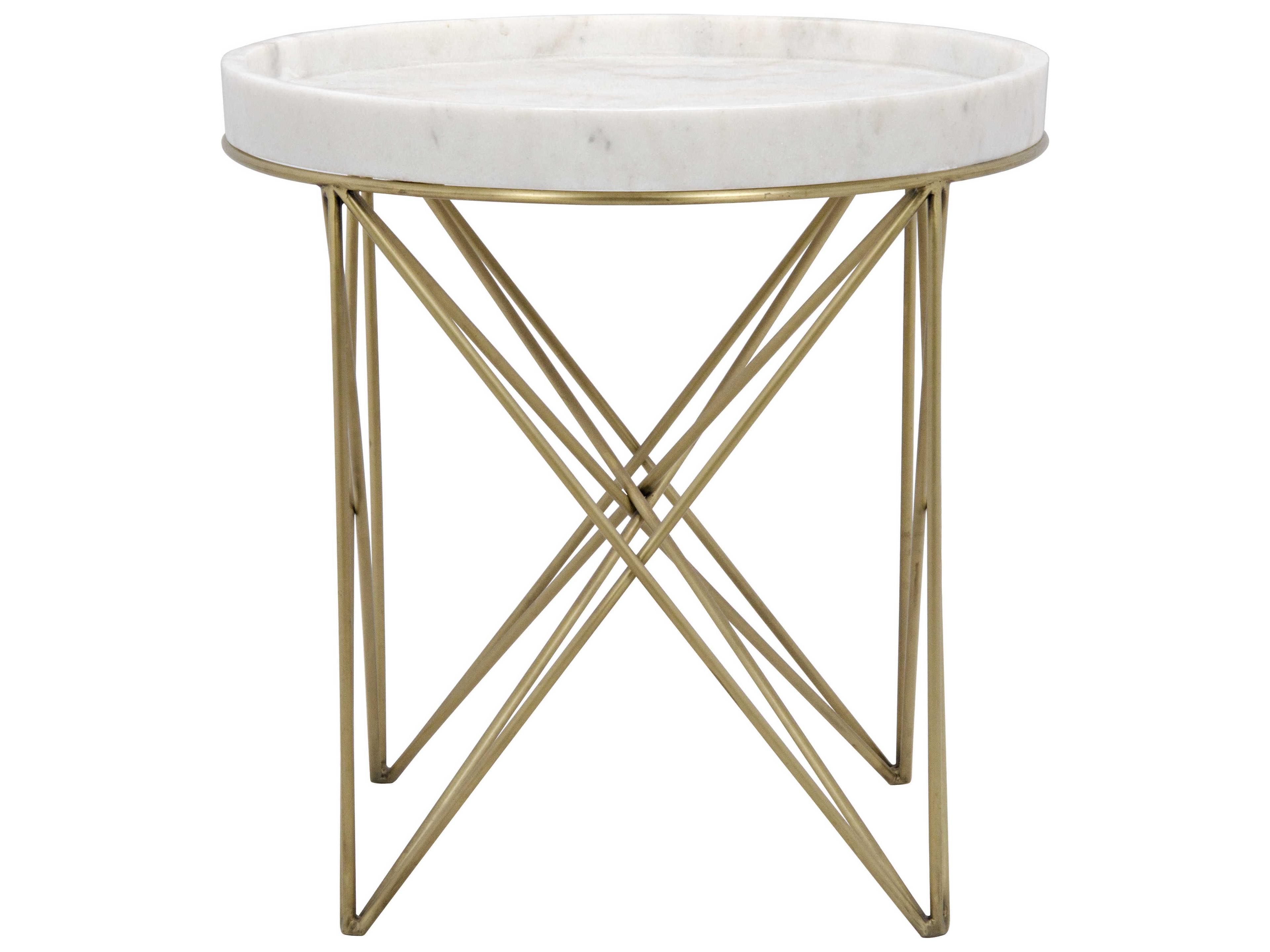 Noir Living Room Accents Round Marble Antique Brass End Table