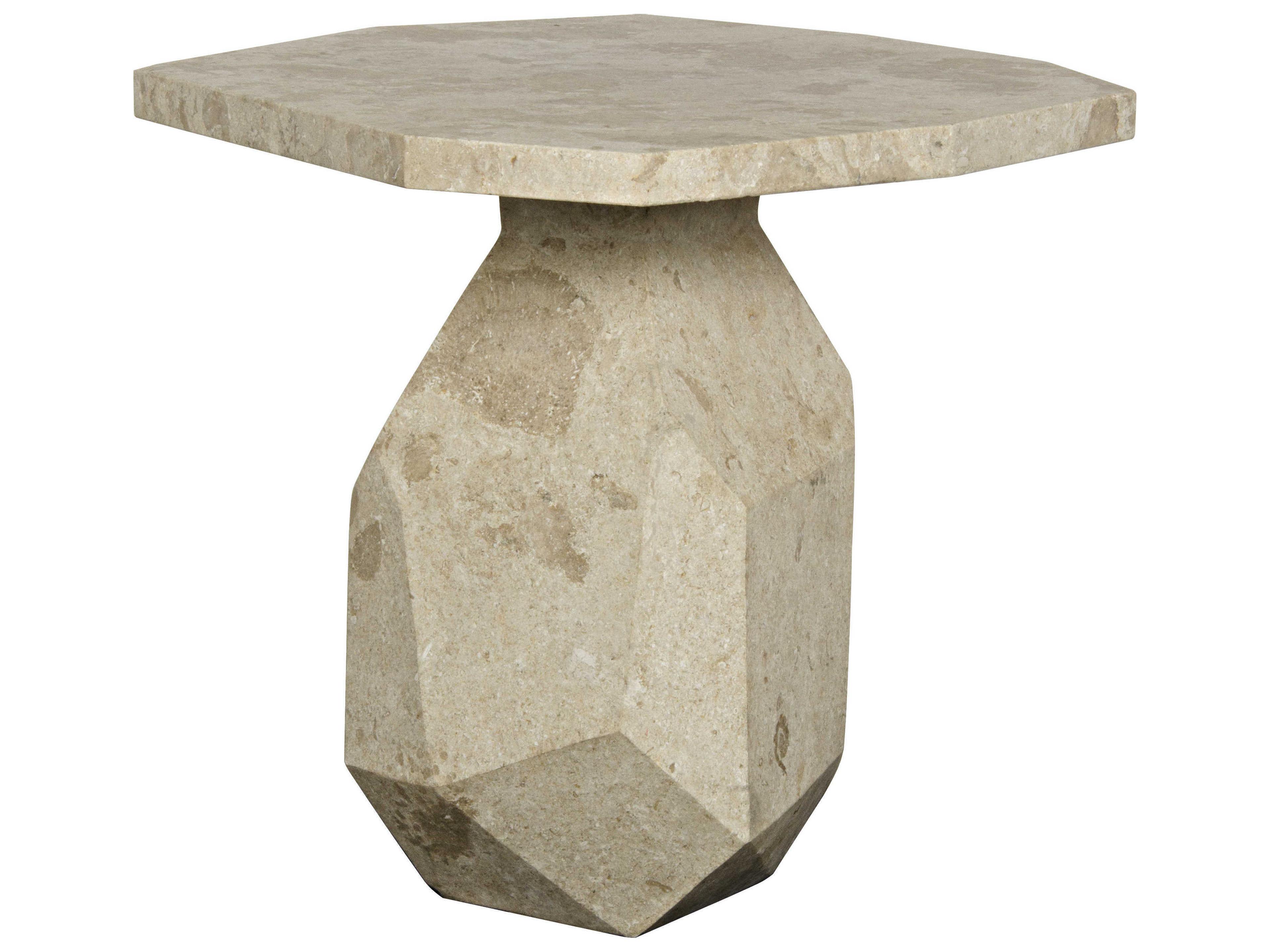 Noir Living Room Accents Octagon White Marble End Table