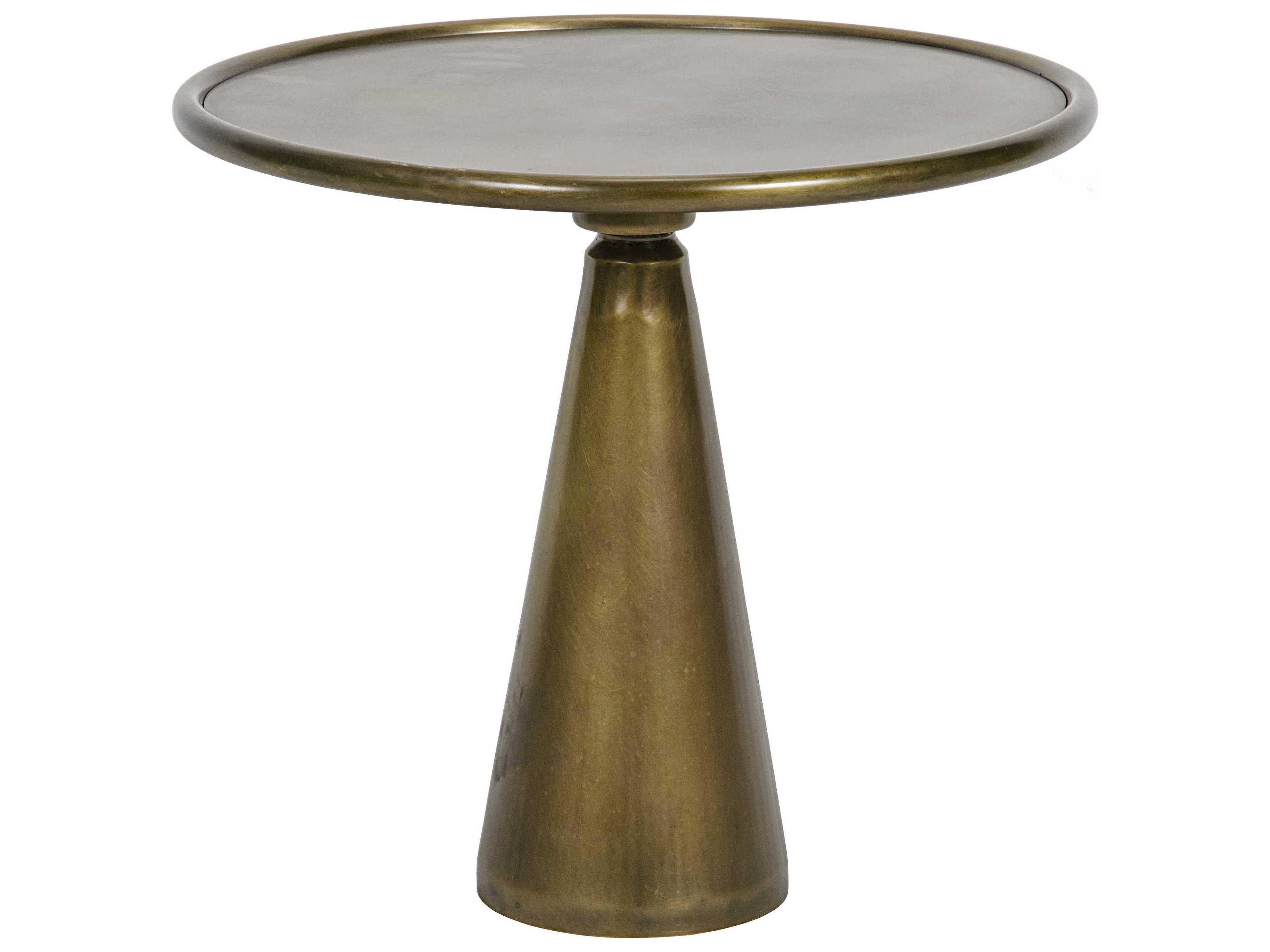 Noir Living Room Accents Round Metal Antique Brass End Table