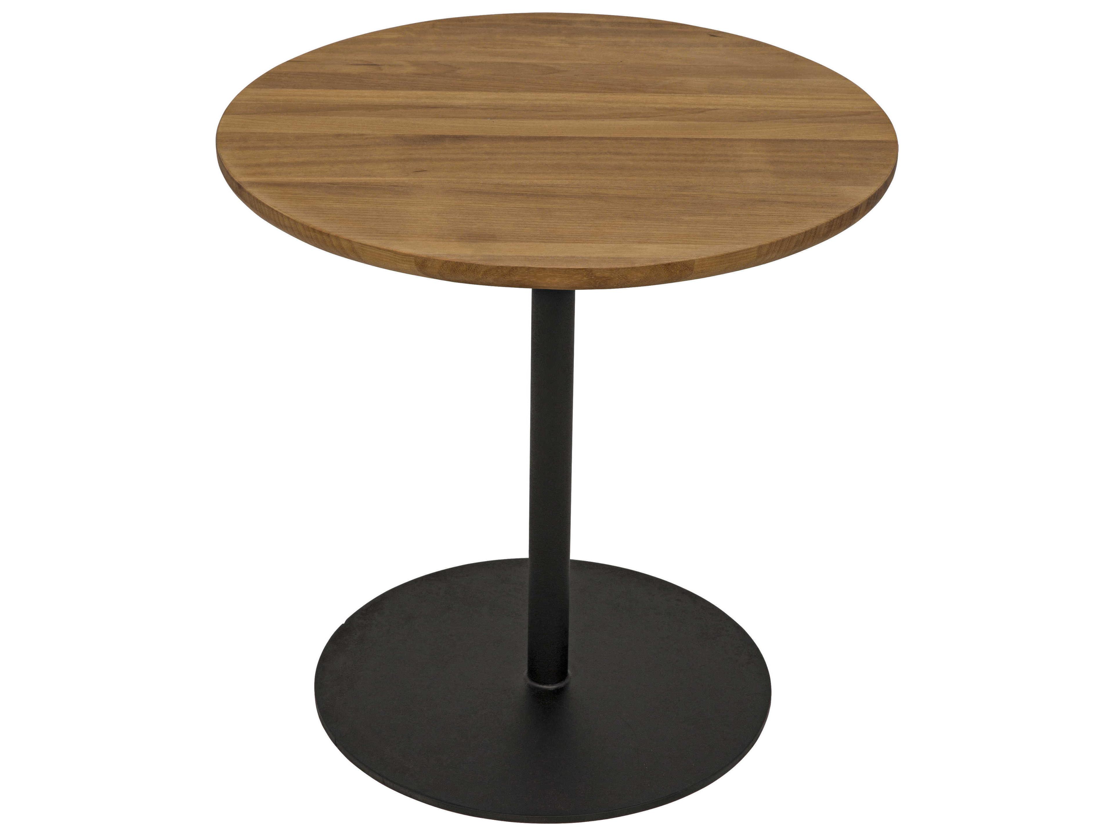 Noir Round Wood Gold Teak End Table