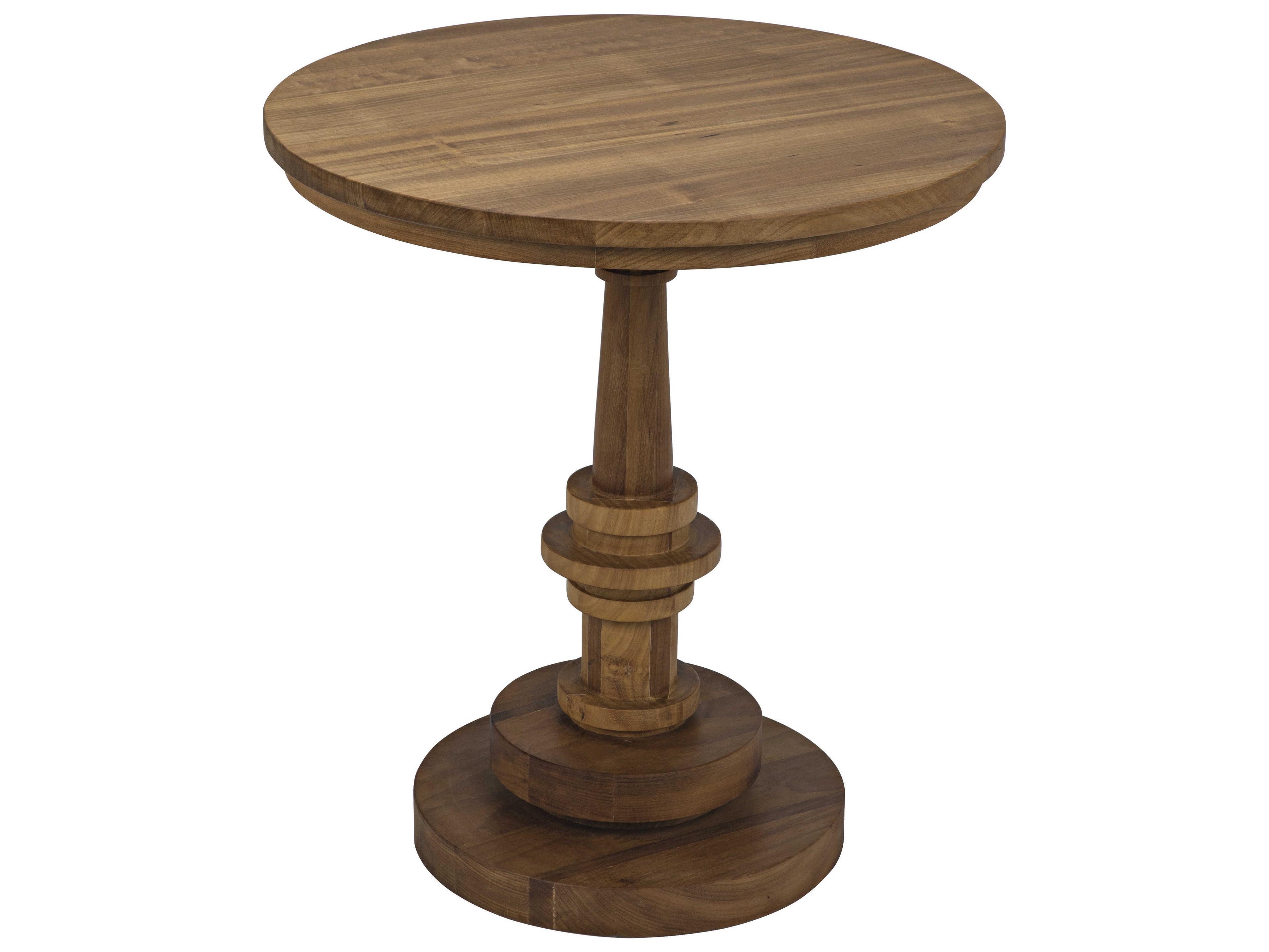 Round Wood Gold Teak End Table