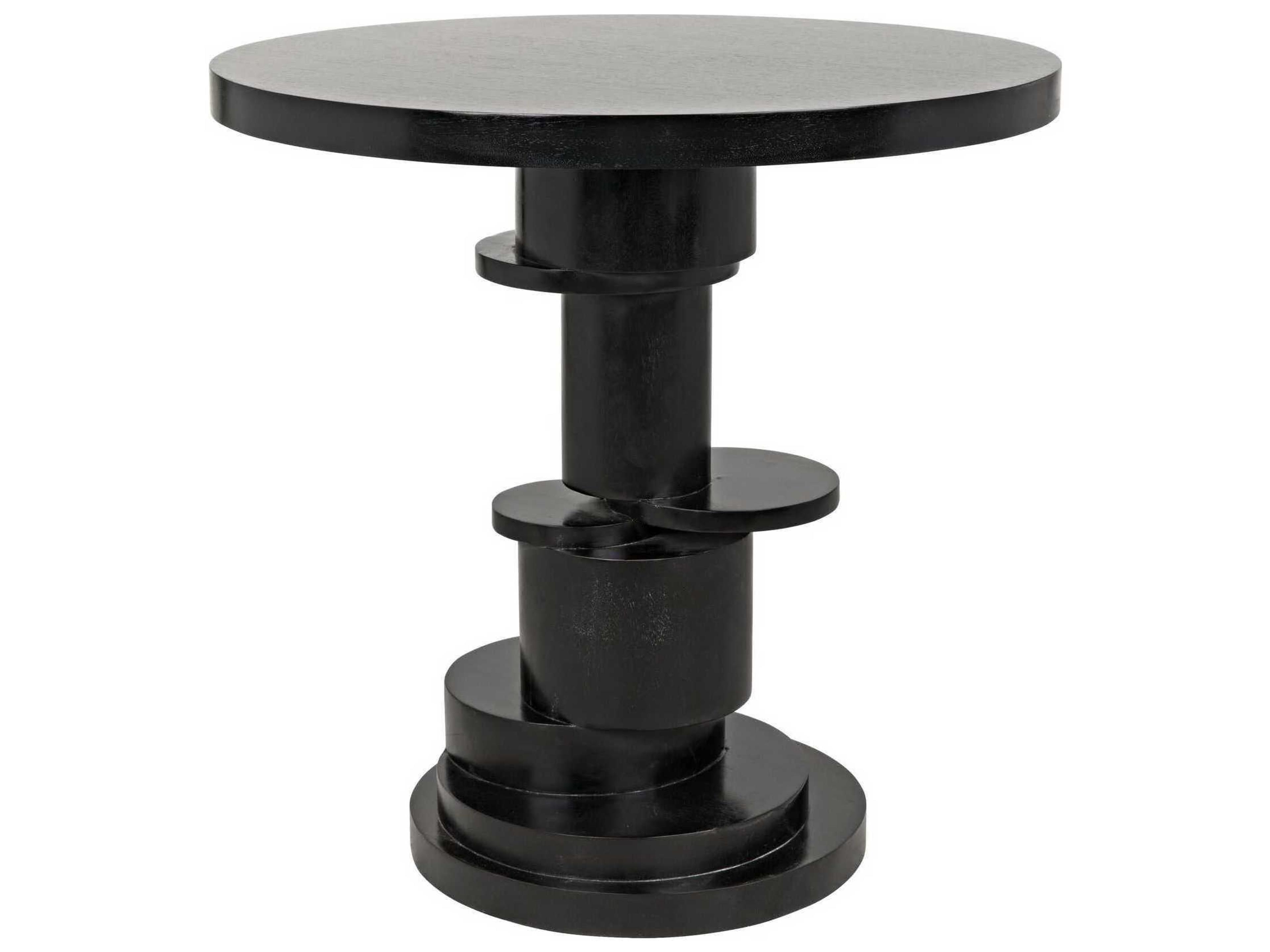 Noir Round Wood Hand Rubbed Black End Table