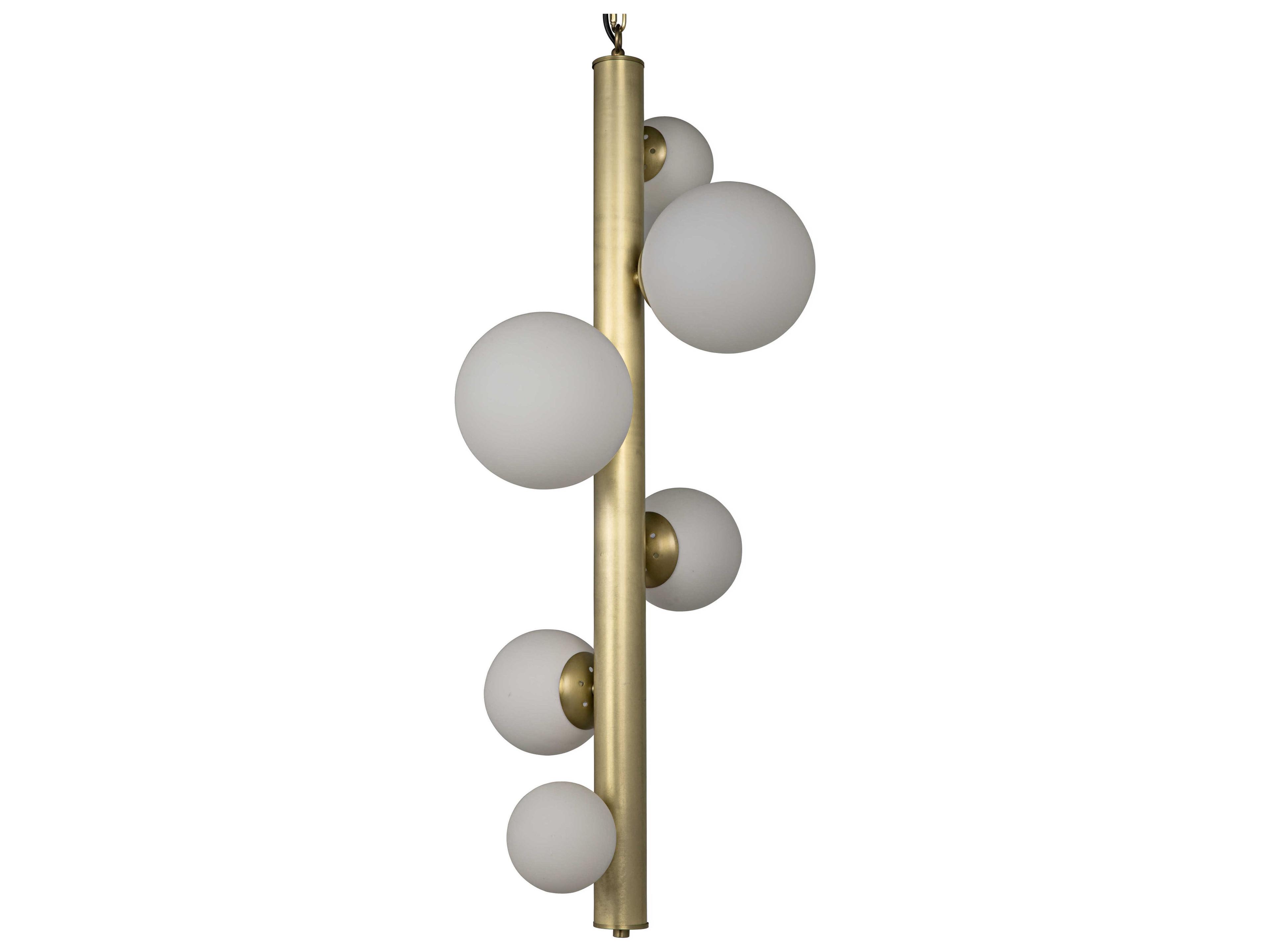 6-Light Antique Brass White Glass Globe Pendant