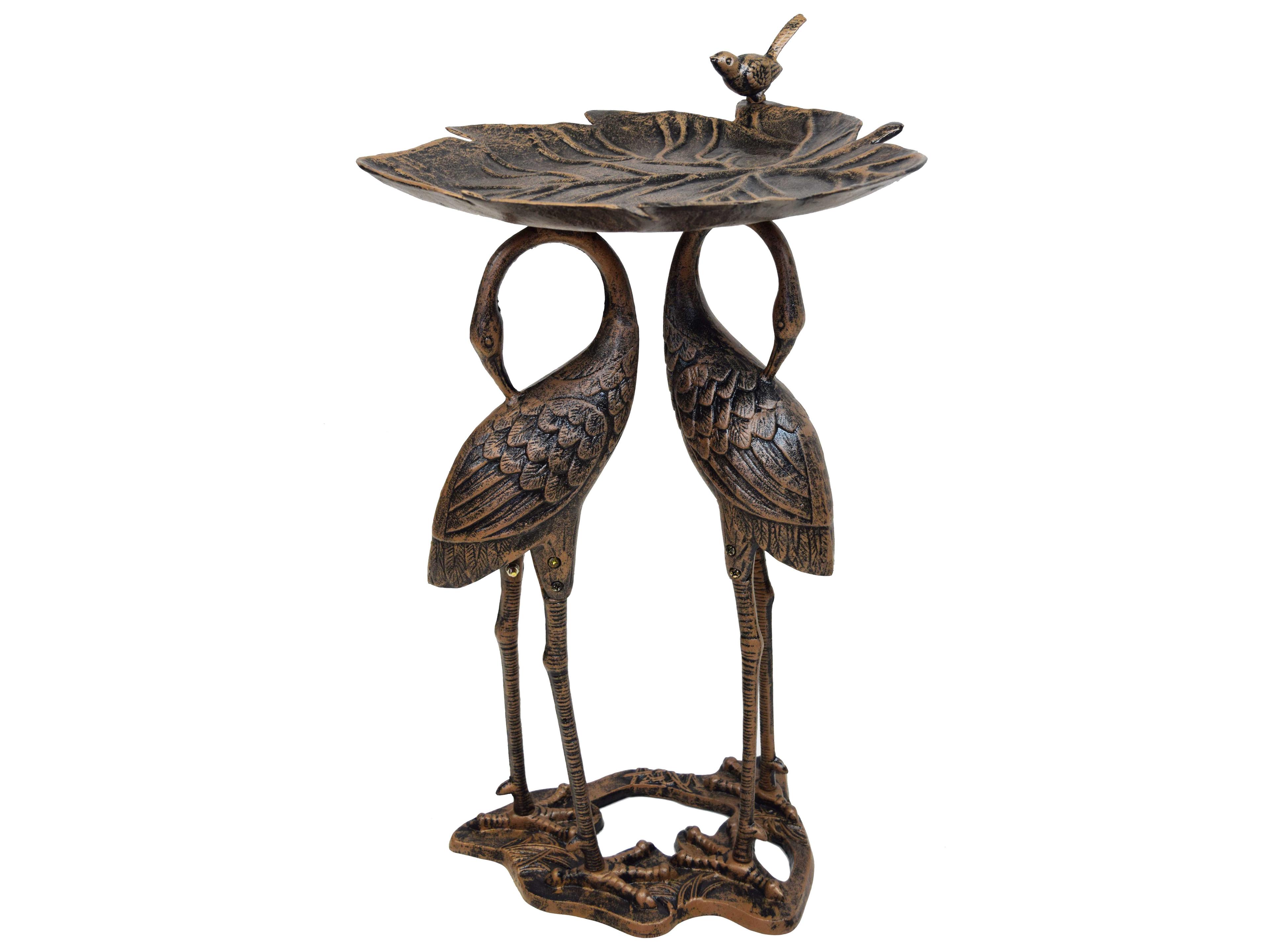 Lily Cast Aluminum 2 Crane Bird Bath in Antique Bronze